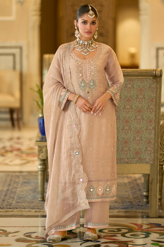 Peach Readymade Embroidered Crush Satin Suit-SAR13227_1_SareeButa.com