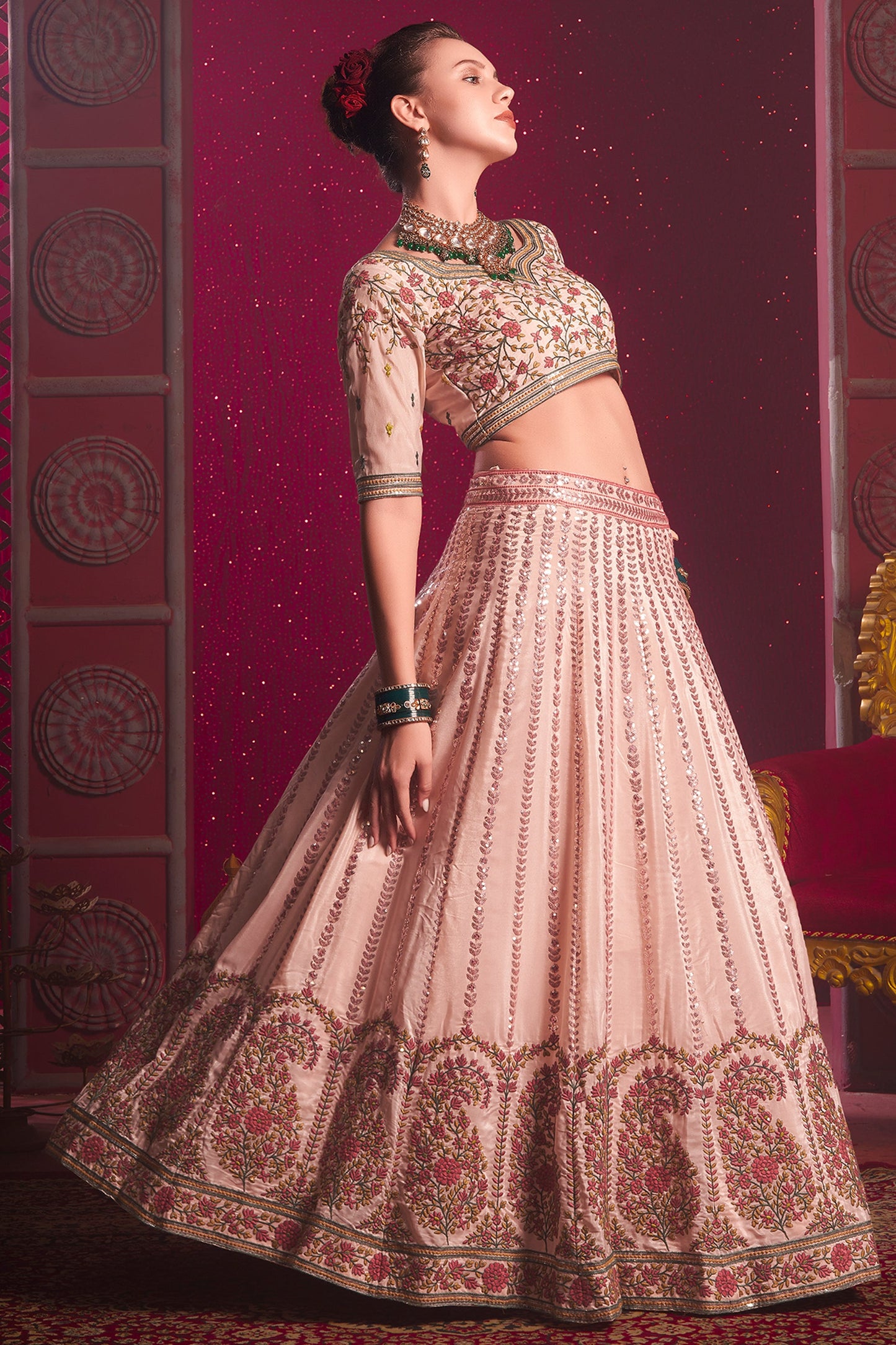 Peach Readymade Embroidered Silk Lehenga-SAR10713_5_SareeButa.com