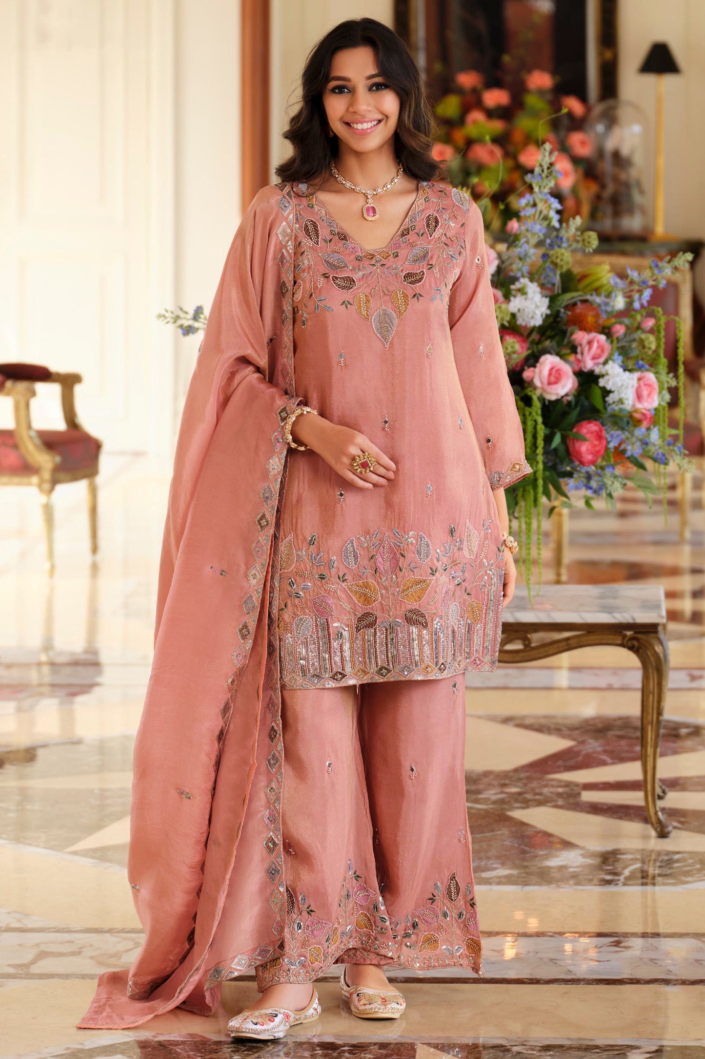 Peach Readymade Embroidered Simar Silk Suit-SAR12011_1_SareeButa.com