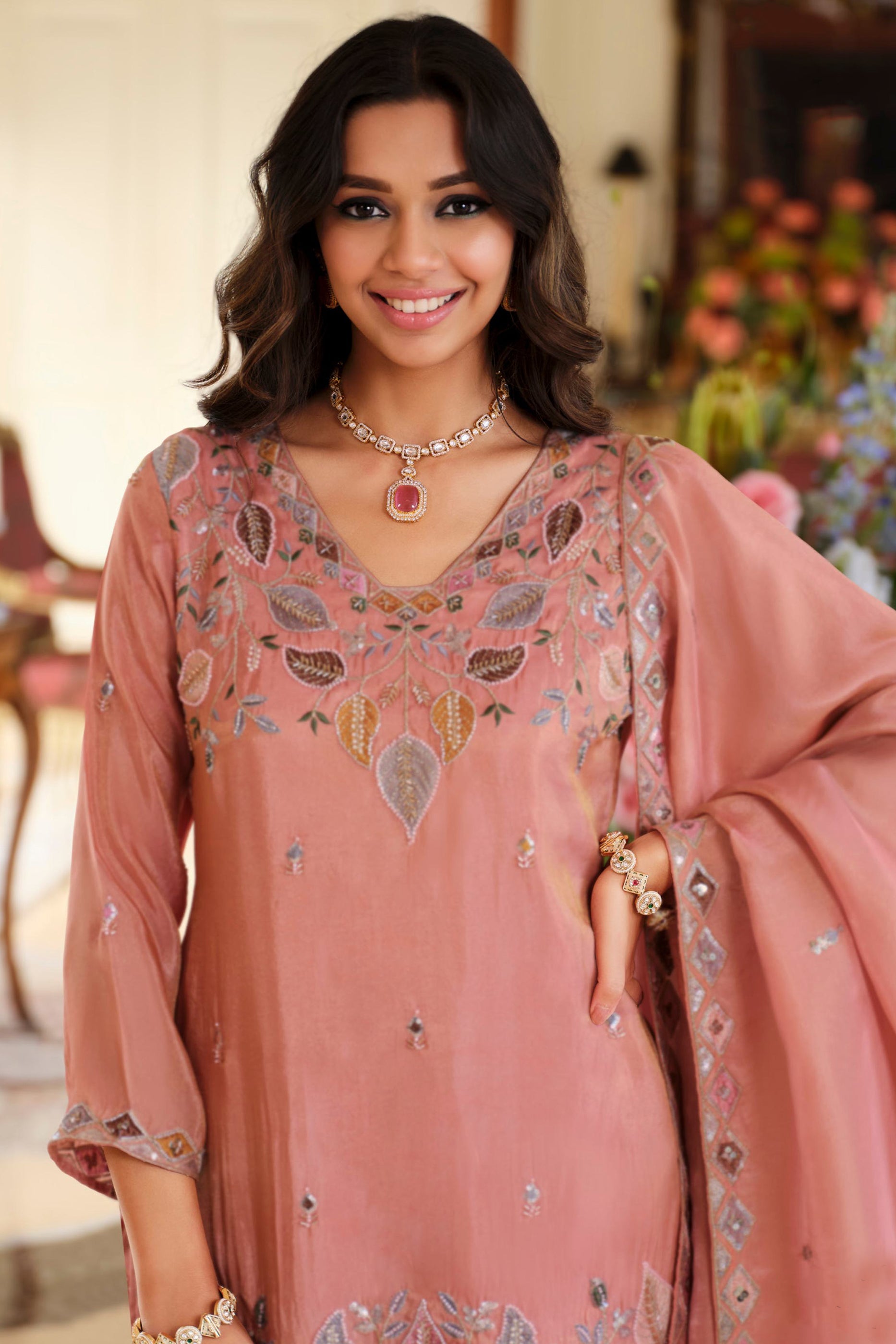 Peach Readymade Embroidered Simar Silk Suit-SAR12011_2_SareeButa.com