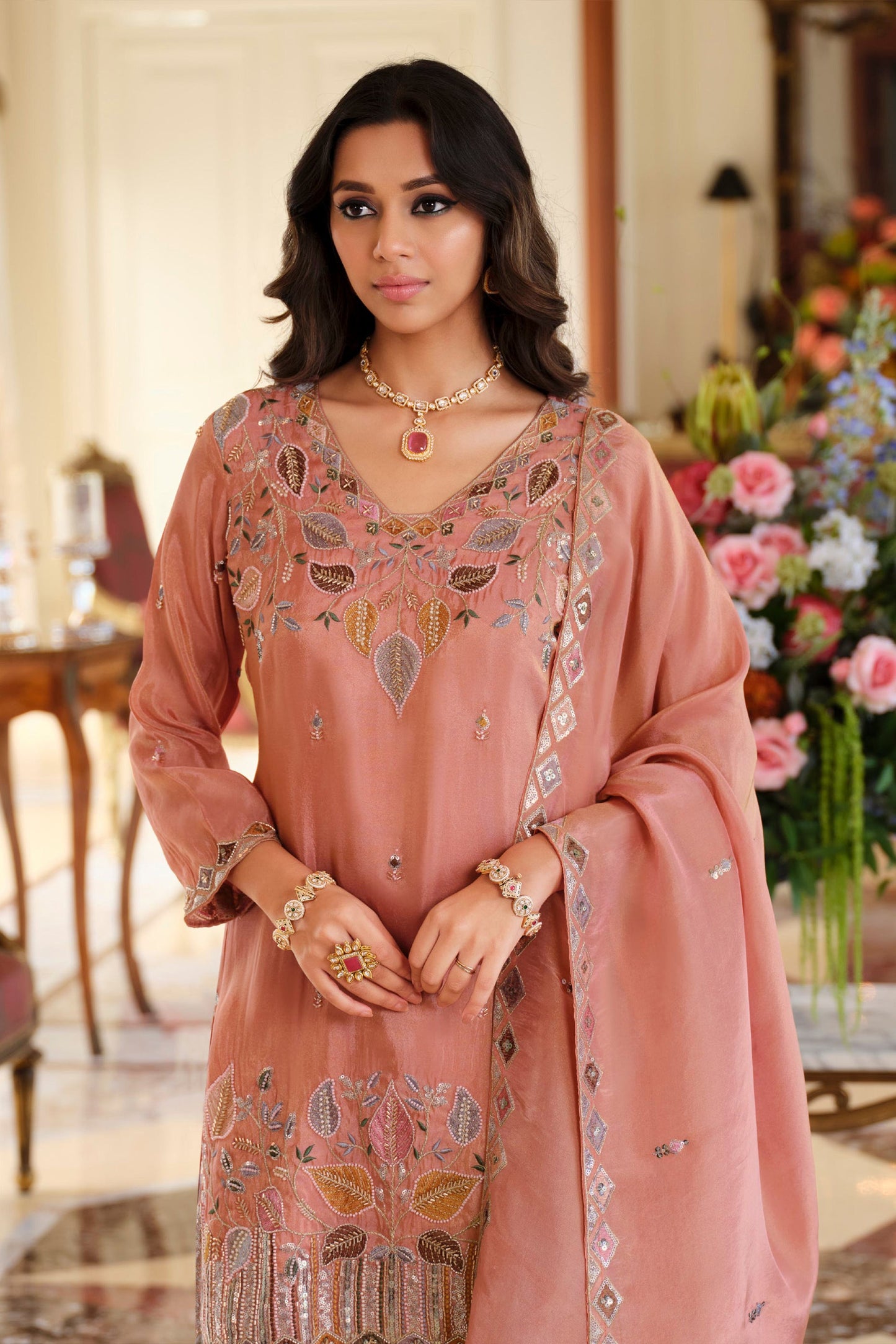 Peach Readymade Embroidered Simar Silk Suit-SAR12011_3_SareeButa.com
