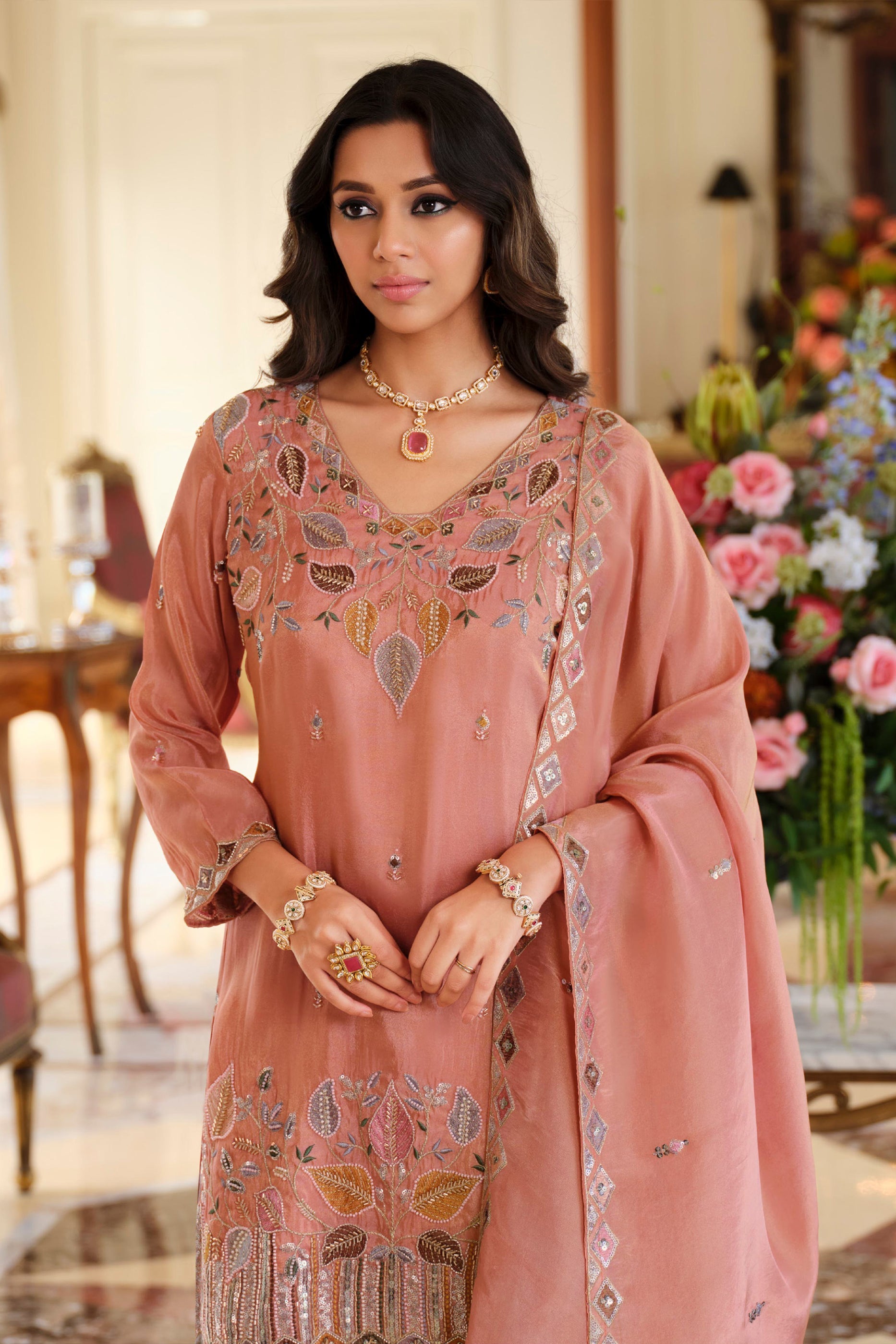 Peach Readymade Embroidered Simar Silk Suit-SAR12011_3_SareeButa.com
