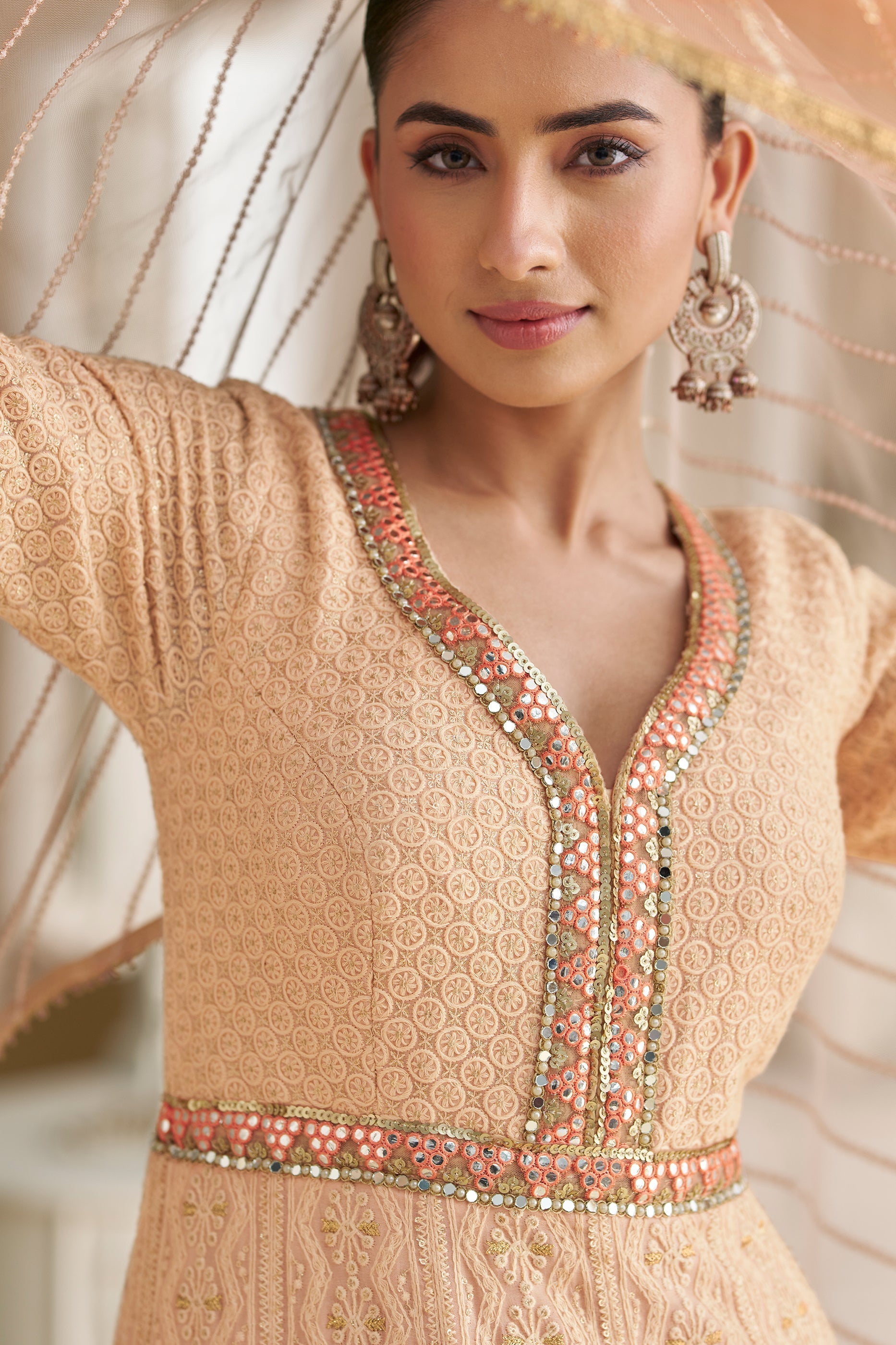 Peach Readymade Georgette Gown With Dupatta-SAR11544_2_SareeButa.com