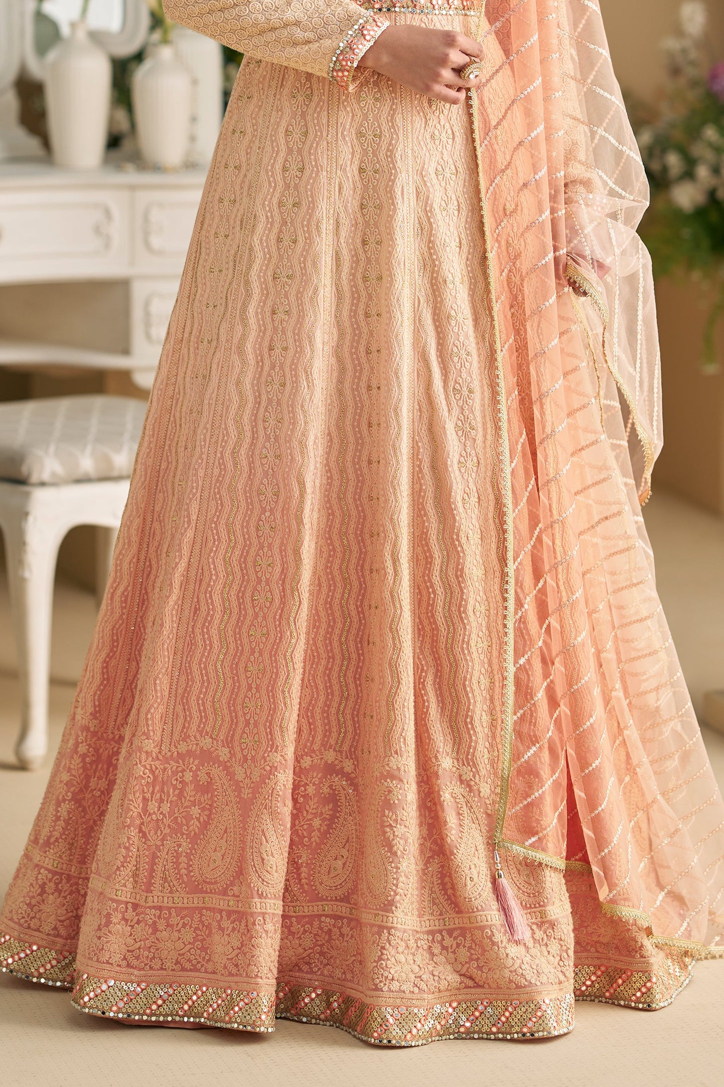 Peach Readymade Georgette Gown With Dupatta-SAR11544_4_SareeButa.com