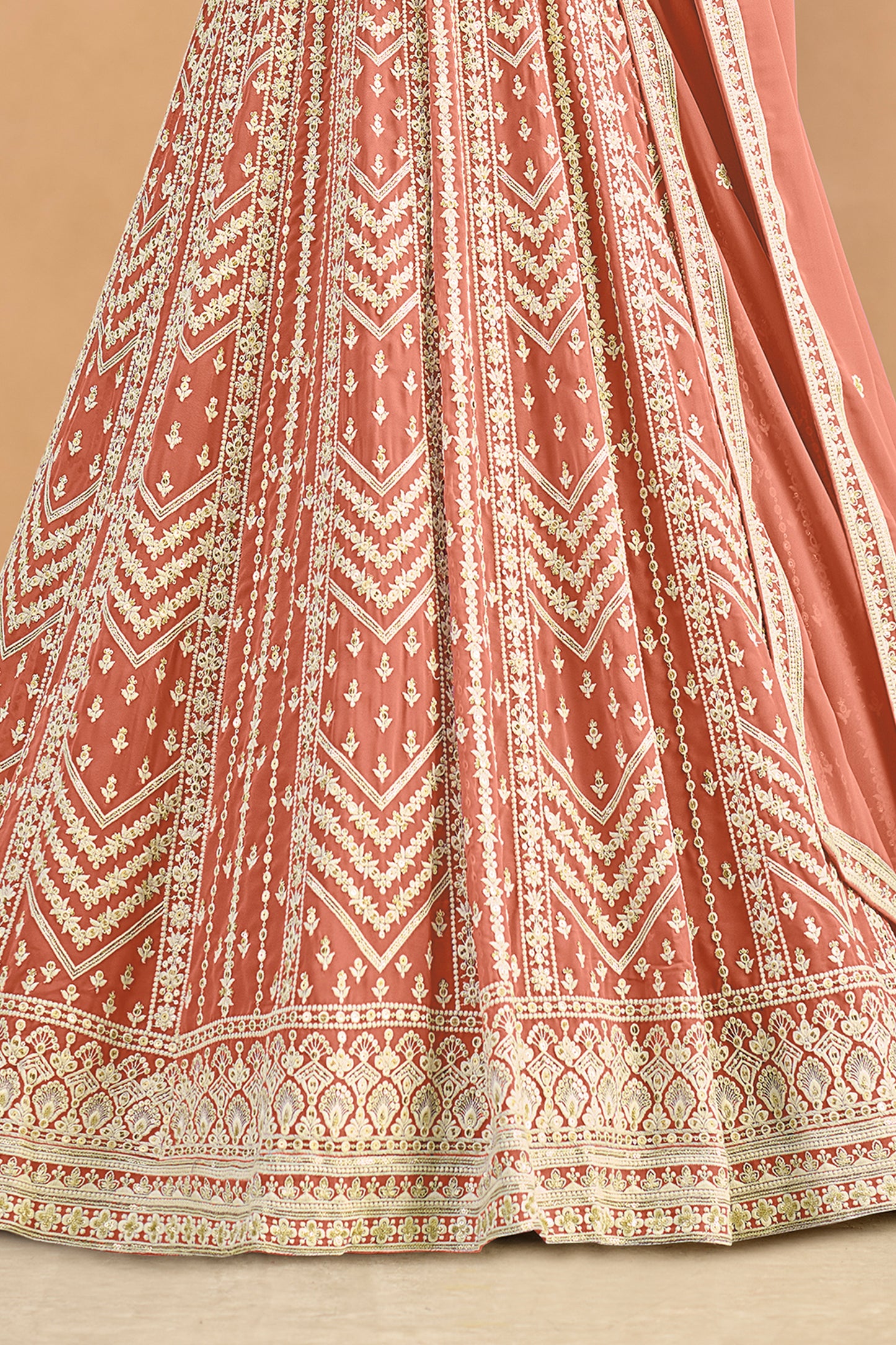 Peach Readymade Georgette Gown With Dupatta-SAR12495_5_SareeButa.com