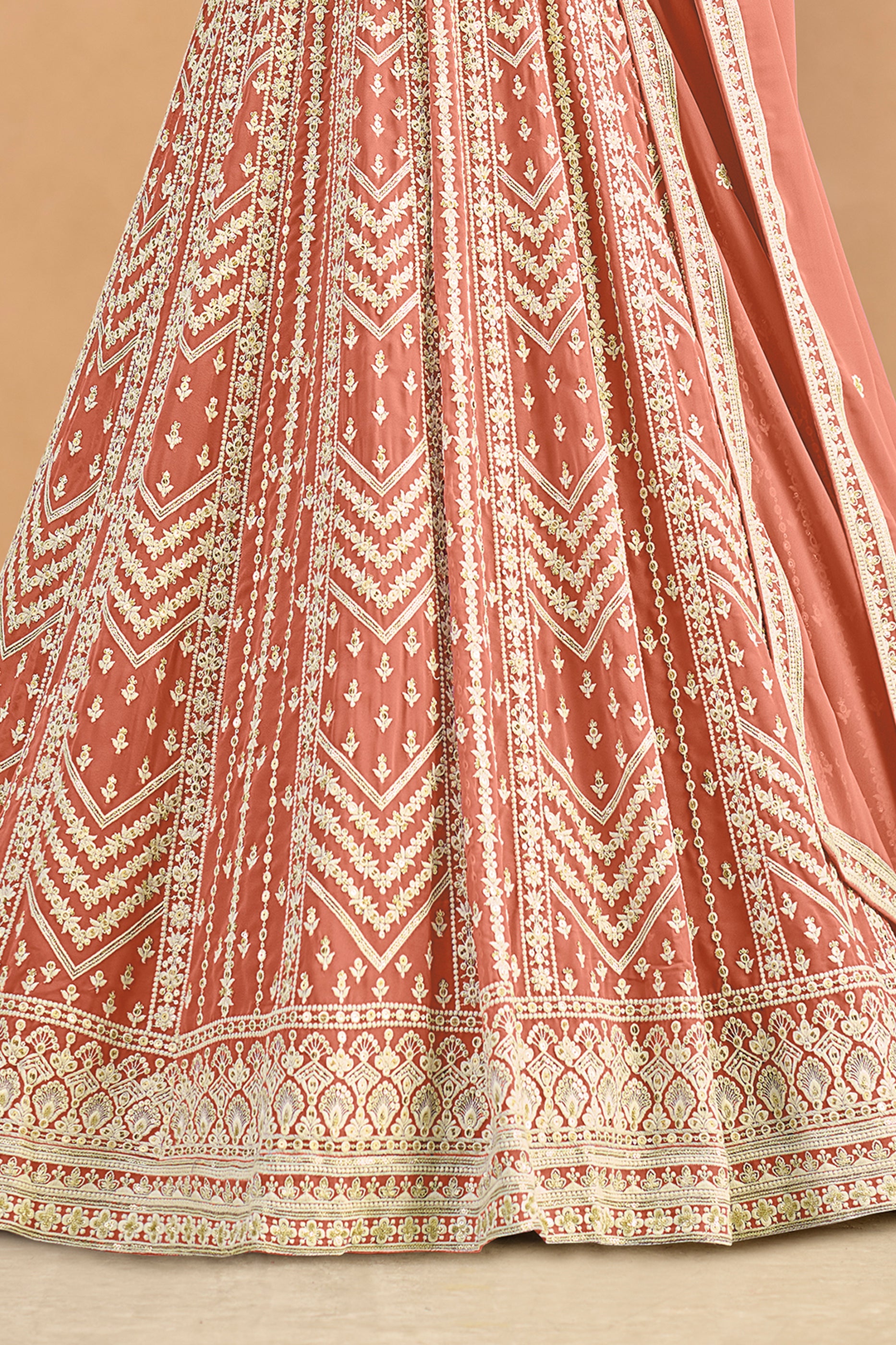 Peach Readymade Georgette Gown With Dupatta-SAR12495_5_SareeButa.com