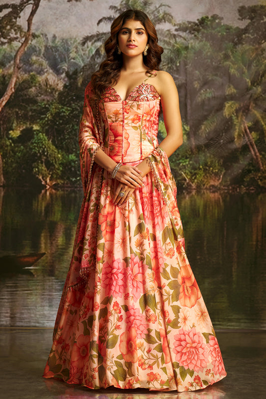 Peach Readymade Printed Georgette Lehenga-SAR12194_1_SareeButa.com