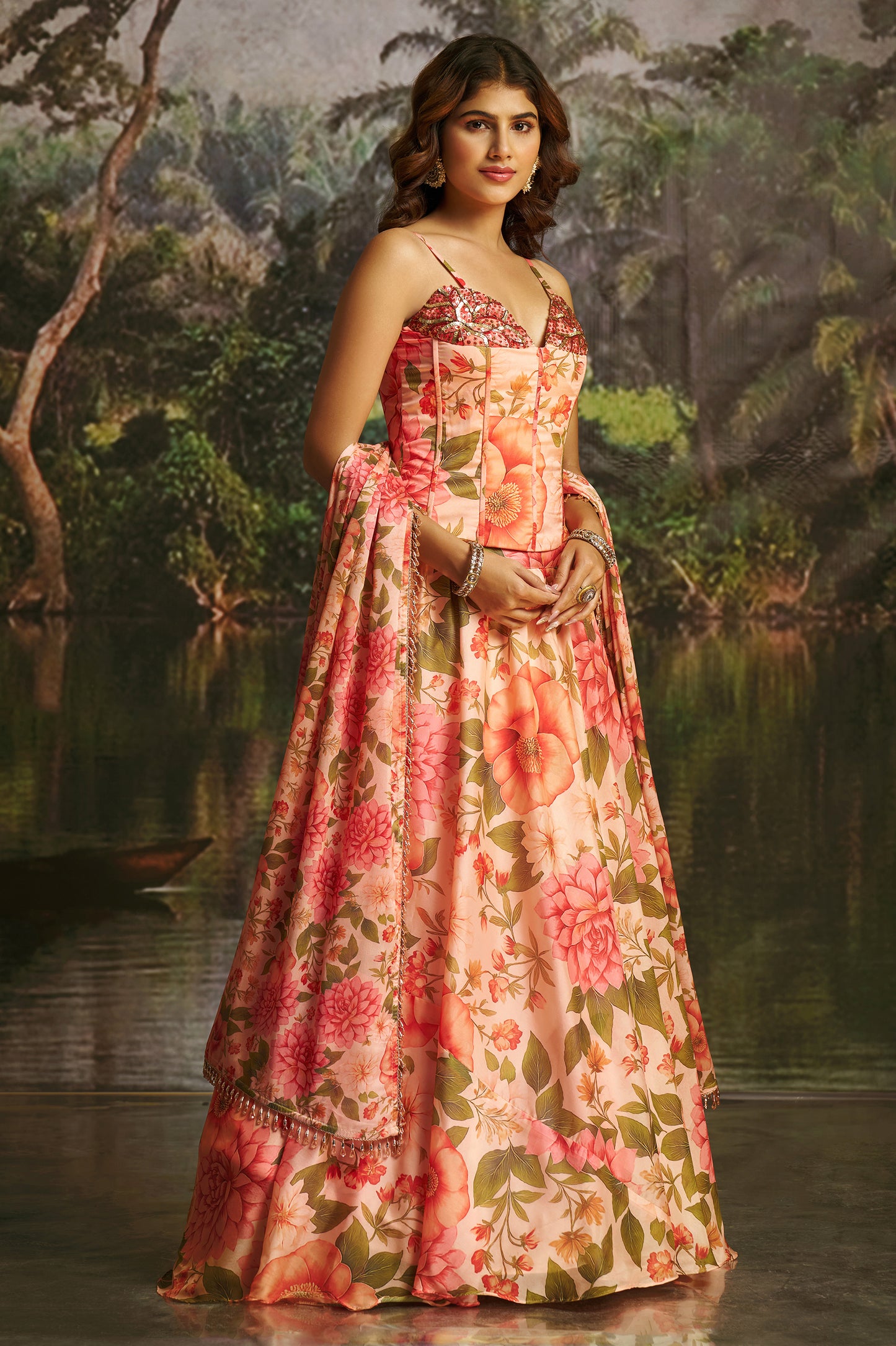 Peach Readymade Printed Georgette Lehenga-SAR12194_3_SareeButa.com