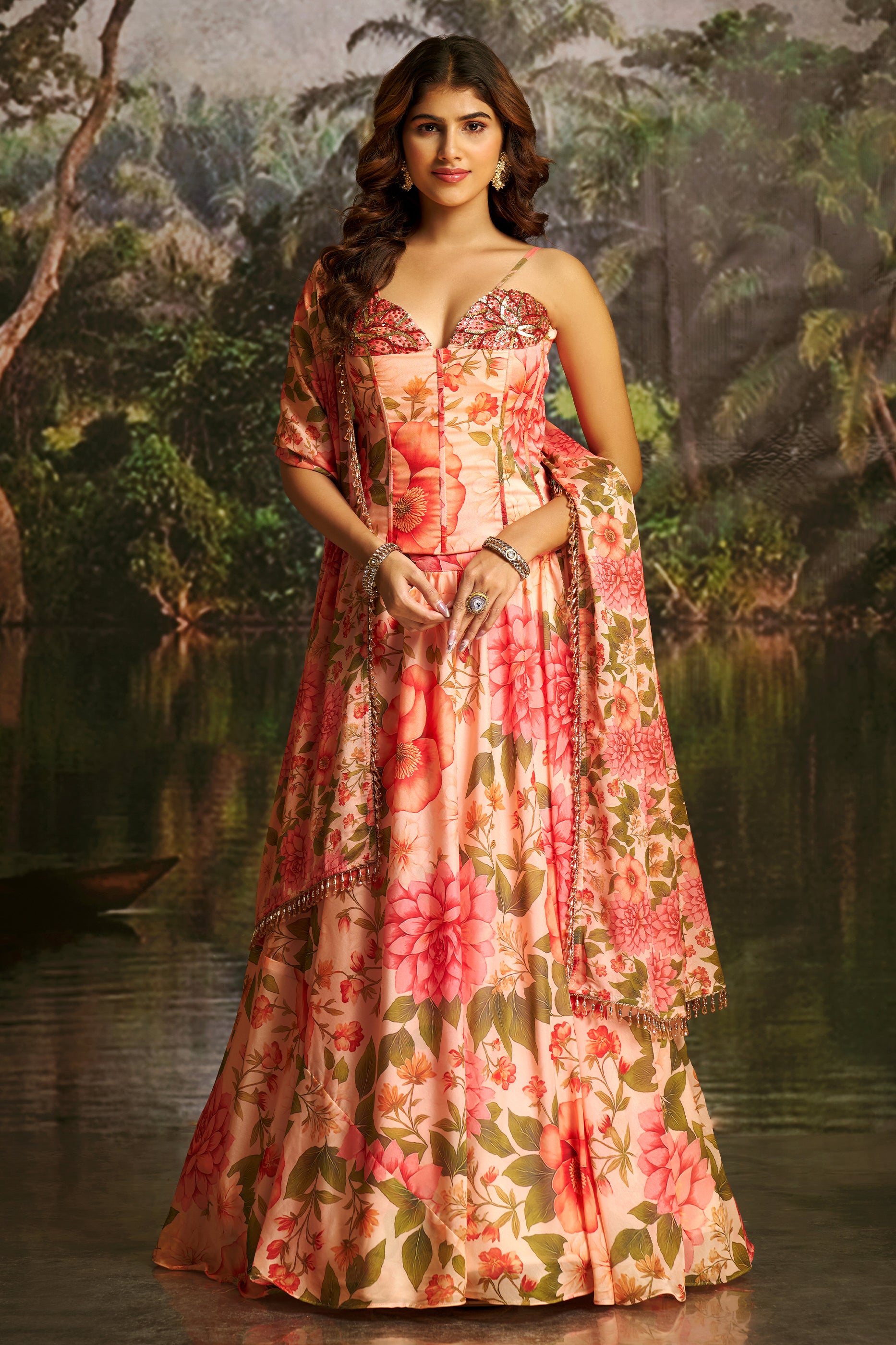 Peach Readymade Printed Georgette Lehenga-SAR12194_4_SareeButa.com