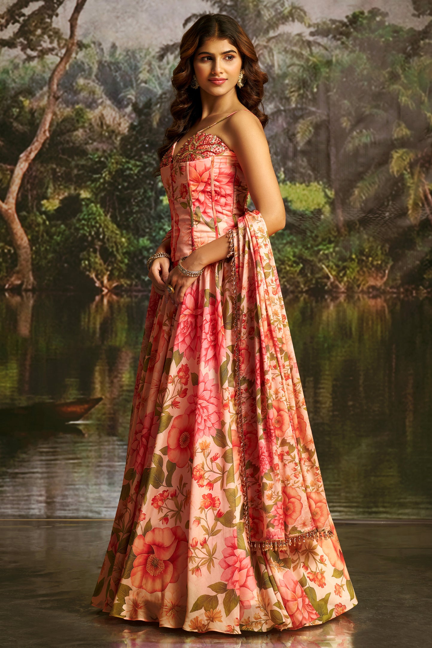 Peach Readymade Printed Georgette Lehenga-SAR12194_5_SareeButa.com