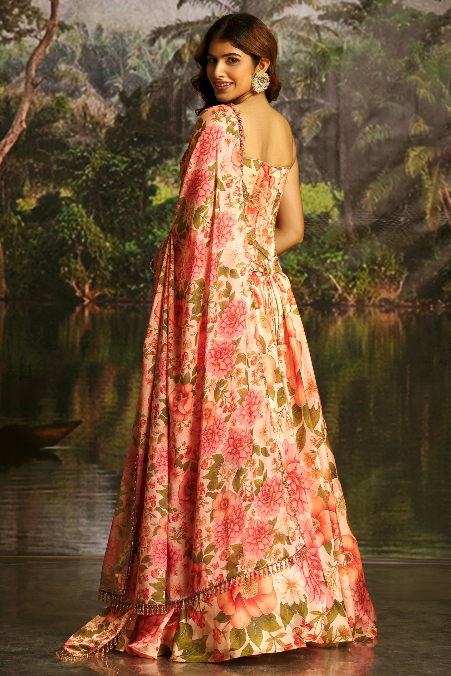 Peach Readymade Printed Georgette Lehenga