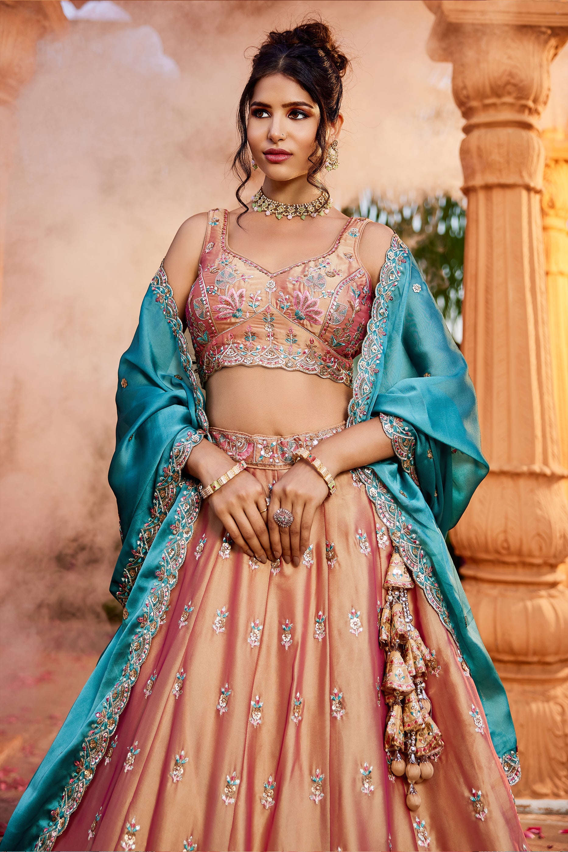 Peach Readymade Embroidered Georgette Lehenga-SAR10048_2_SareeButa.com