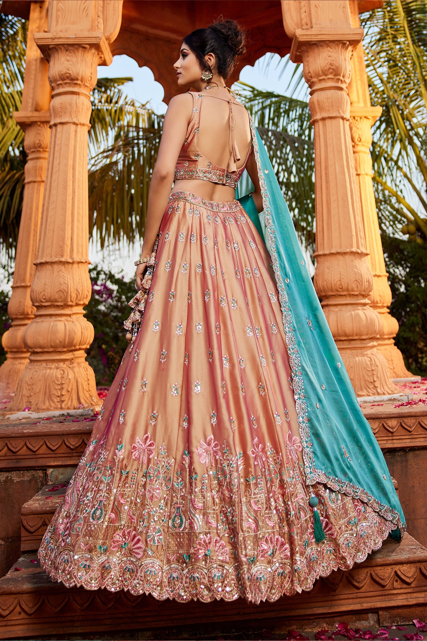 Peach Readymade Embroidered Georgette Lehenga-SAR10048_4_SareeButa.com