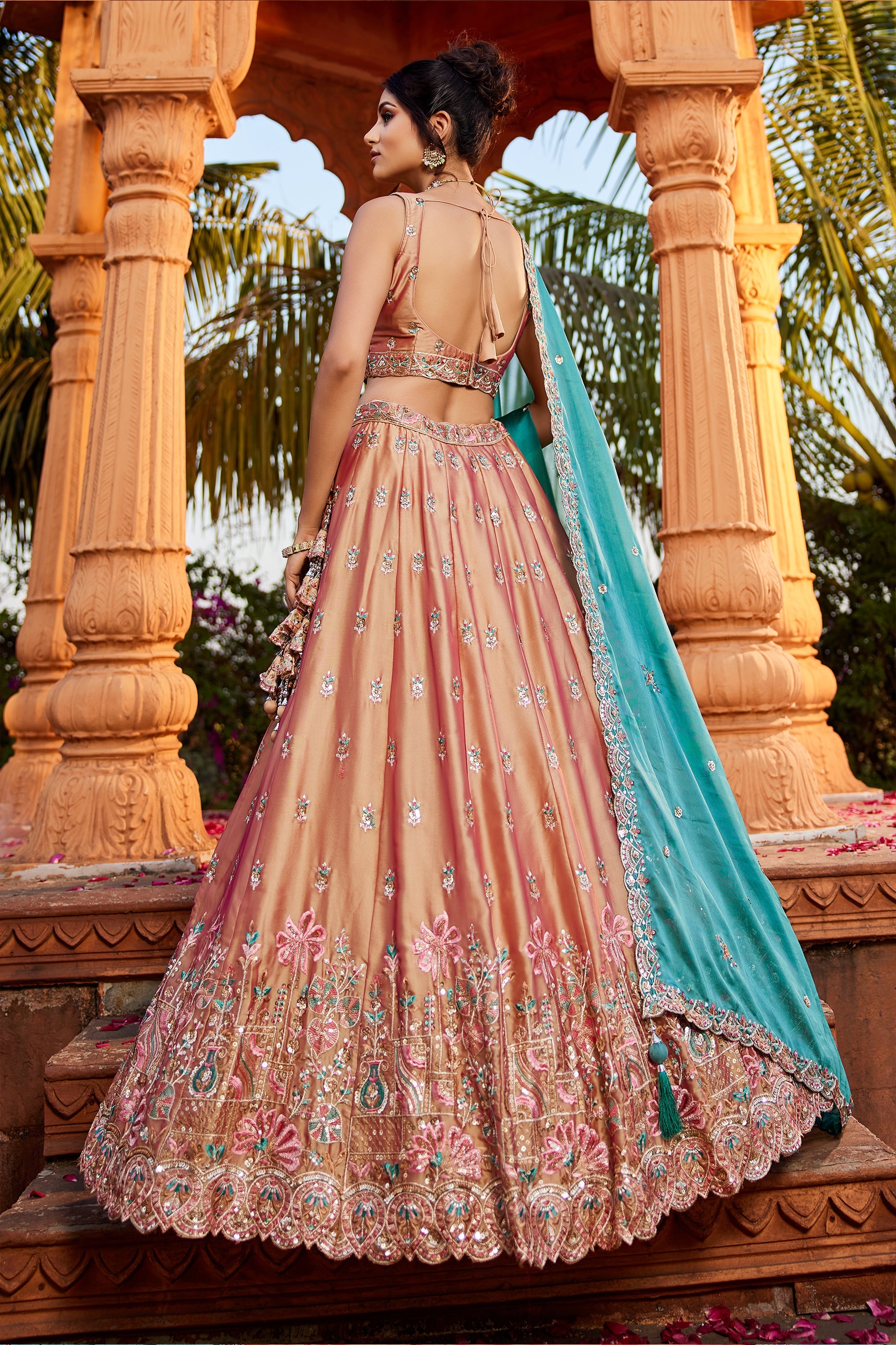 Peach Readymade Embroidered Georgette Lehenga-SAR10048_4_SareeButa.com