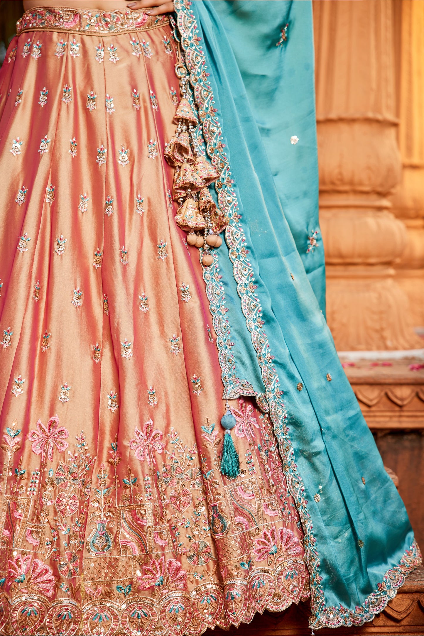 Peach Readymade Embroidered Georgette Lehenga-SAR10048_5_SareeButa.com