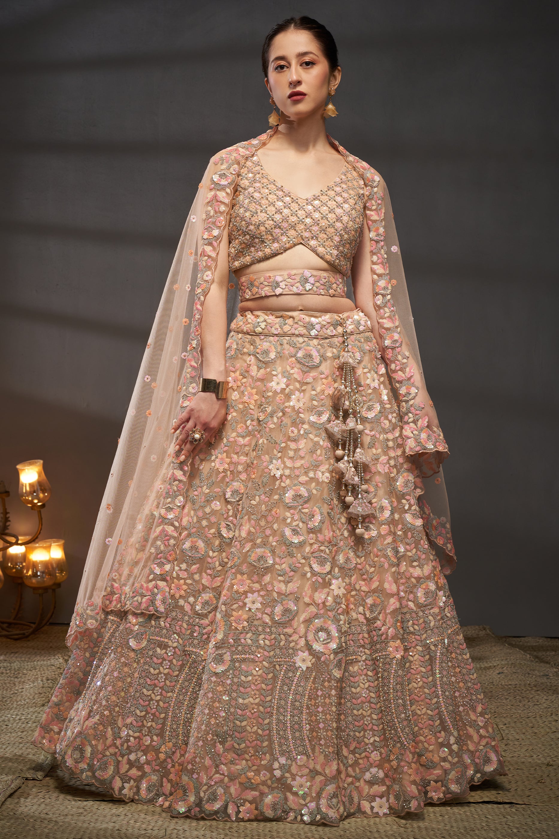 Peach Semi-Stitched Embroidered Net Lehenga-SAR12824_1_SareeButa.com