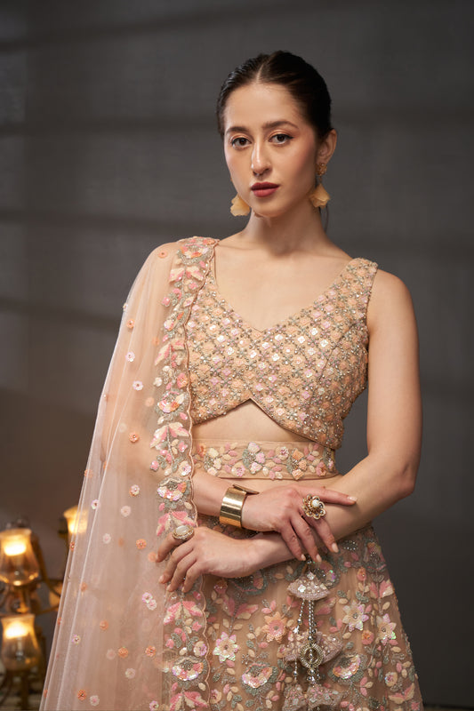 Peach Semi-Stitched Embroidered Net Lehenga-SAR12824_2_SareeButa.com