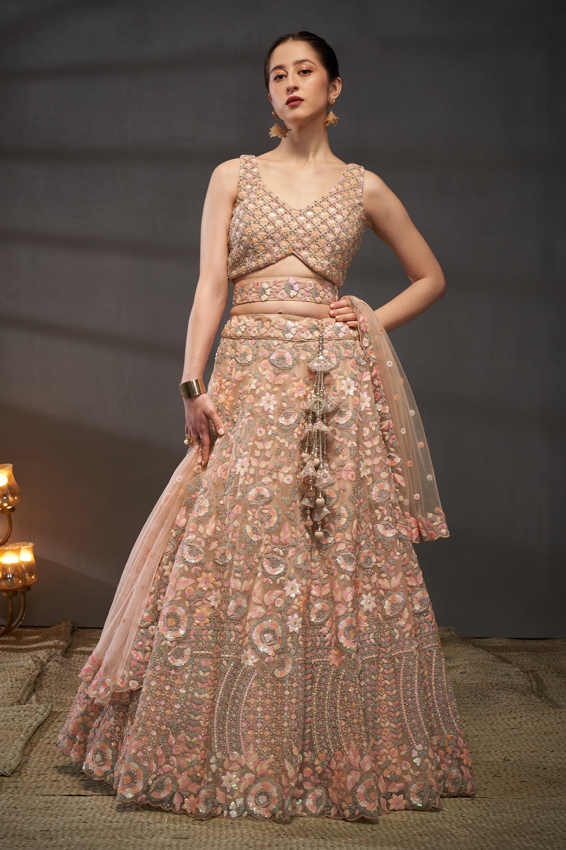 Peach Semi-Stitched Embroidered Net Lehenga-SAR12824_3_SareeButa.com