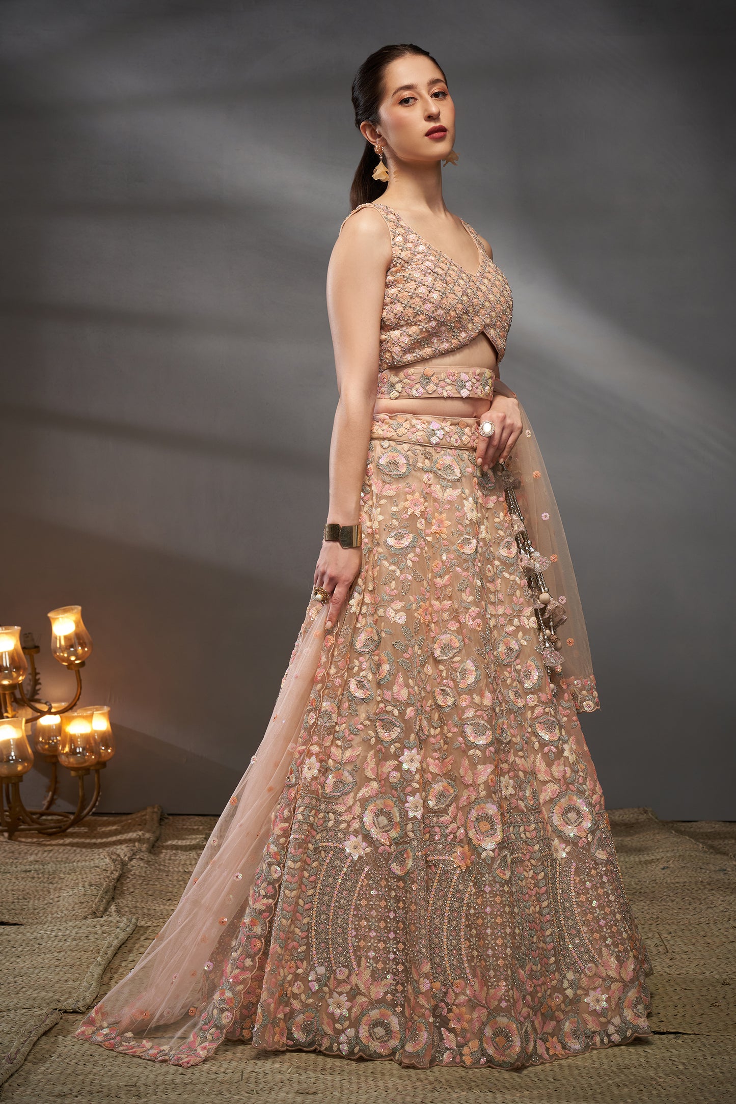 Peach Semi-Stitched Embroidered Net Lehenga-SAR12824_4_SareeButa.com