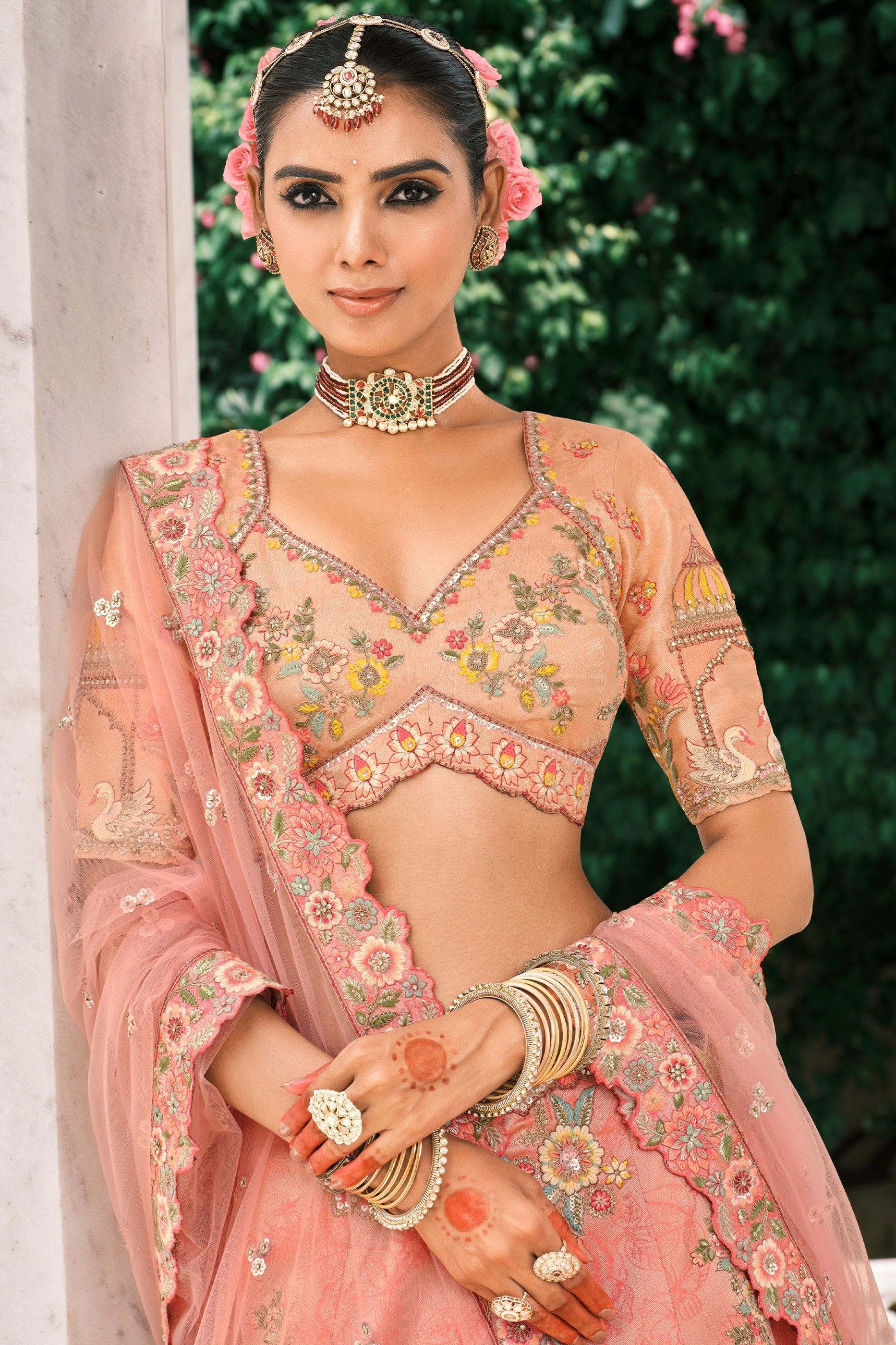 Peach Semi-Stitched Embroidered Silk Lehenga-SAR10440_3_SareeButa.com