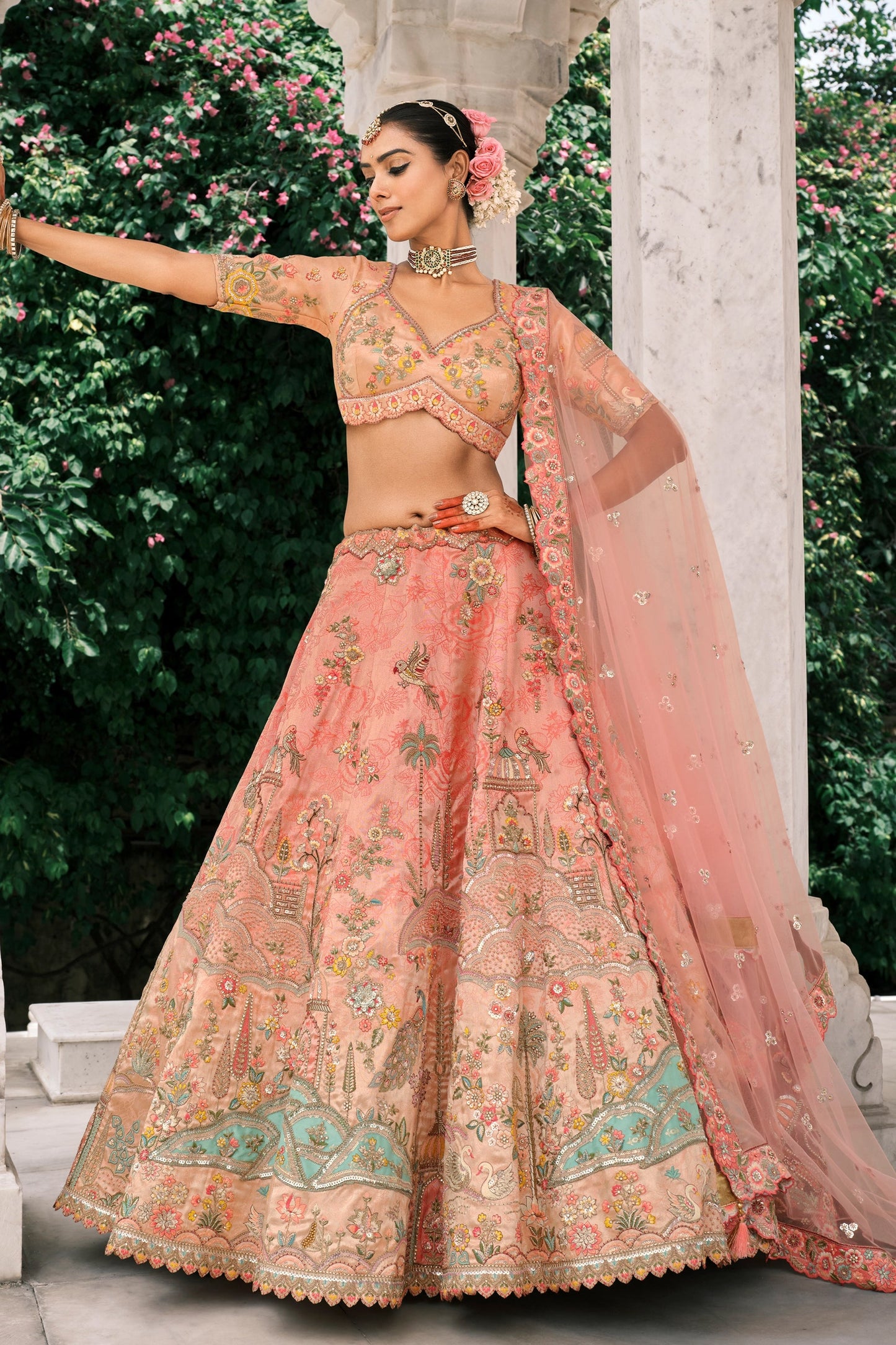 Peach Semi-Stitched Embroidered Silk Lehenga-SAR10440_4_SareeButa.com