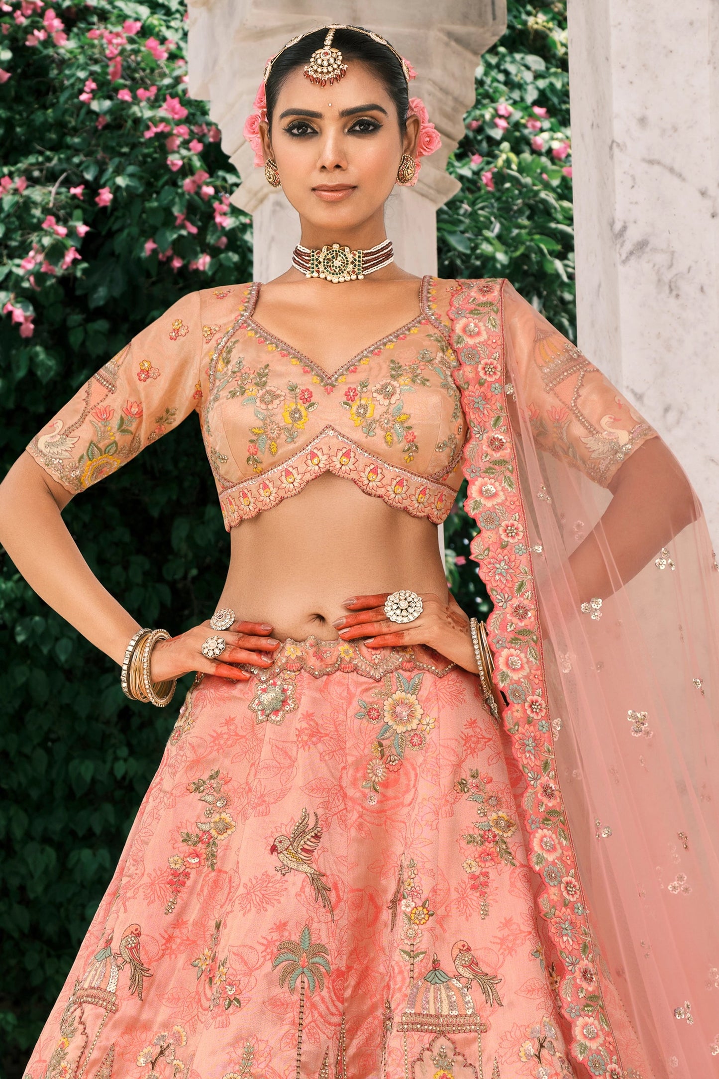 Peach Semi-Stitched Embroidered Silk Lehenga-SAR10440_5_SareeButa.com