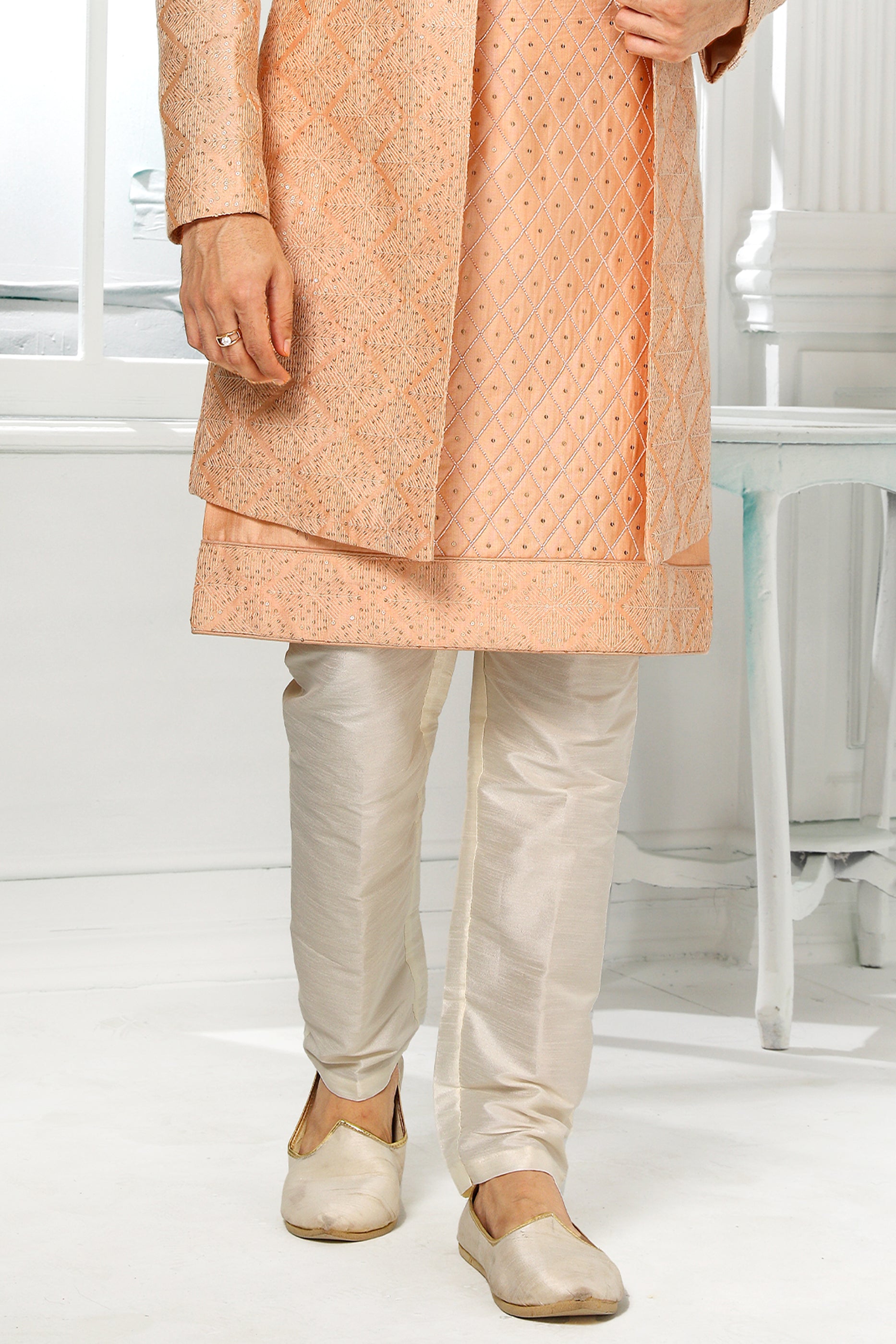 Peach Silk Kurta Pajama With Jacket-SAR11433_5_SareeButa.com