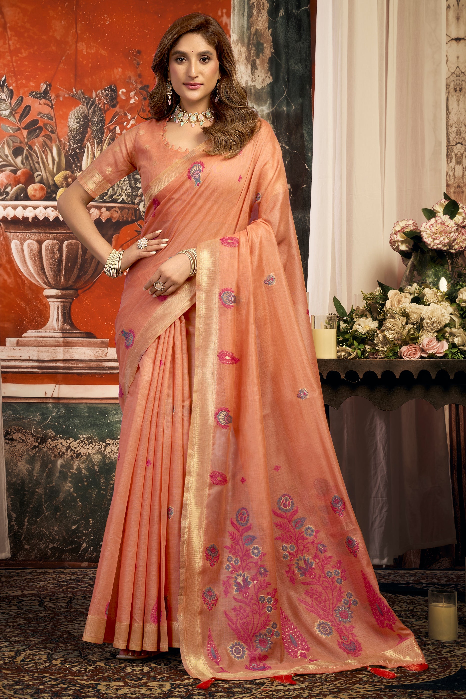 Peach Woven Cotton Saree-SAR12748_1_SareeButa.com