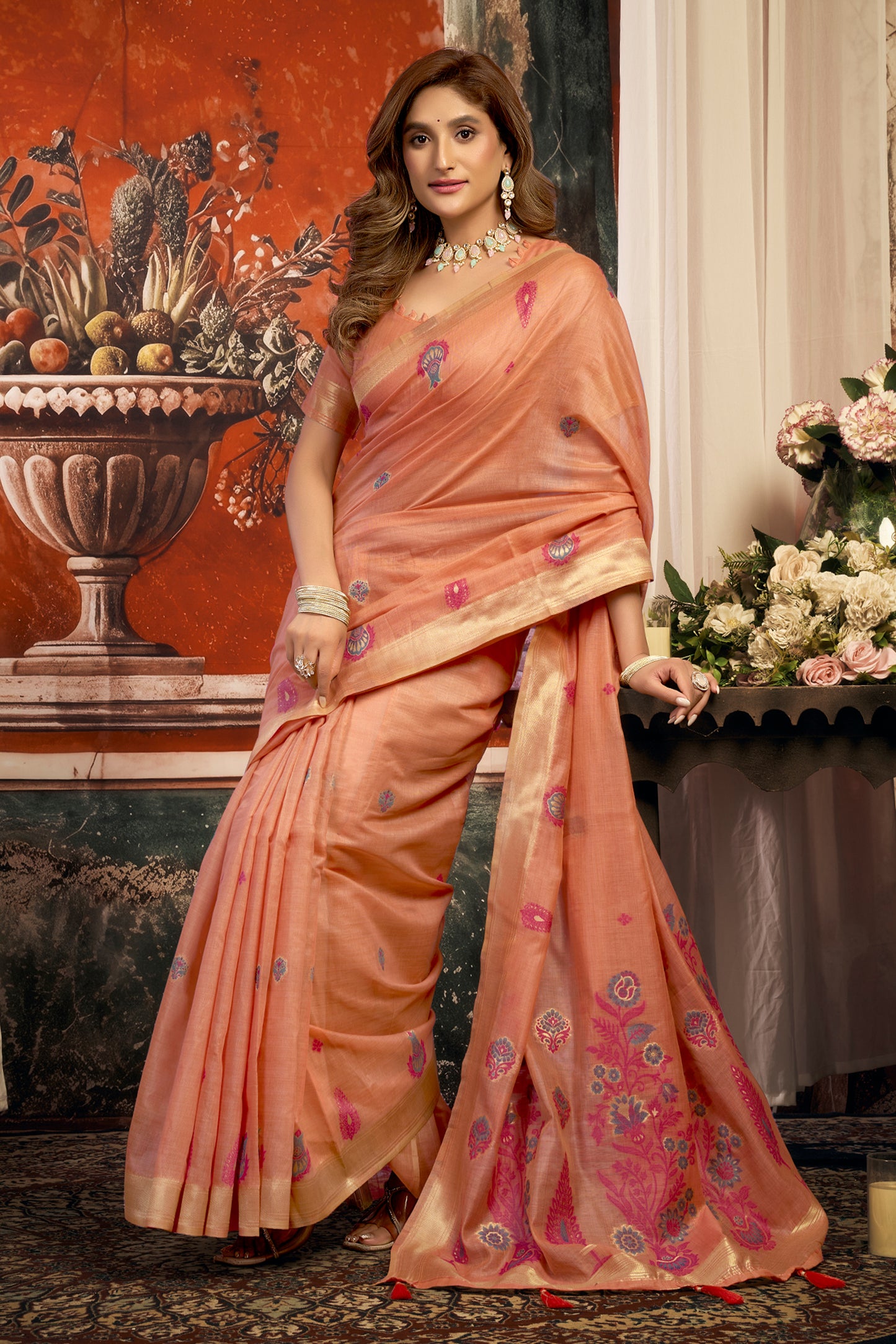 Peach Woven Cotton Saree-SAR12748_3_SareeButa.com