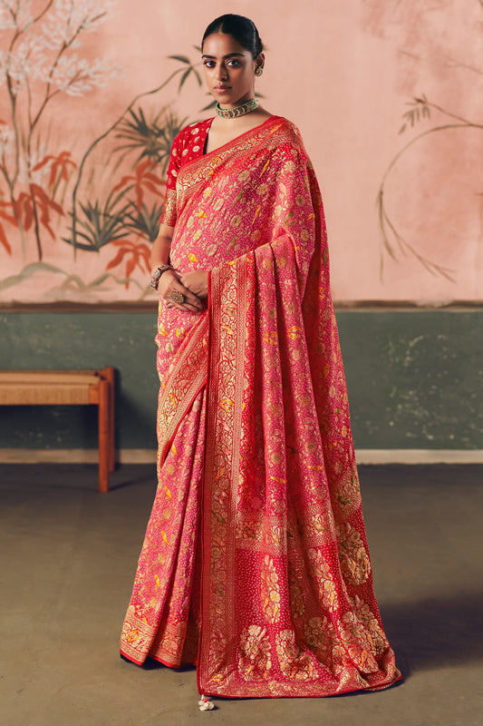 Peach Woven Georgette Bandhani Saree-SAR10977_1_SareeButa.com