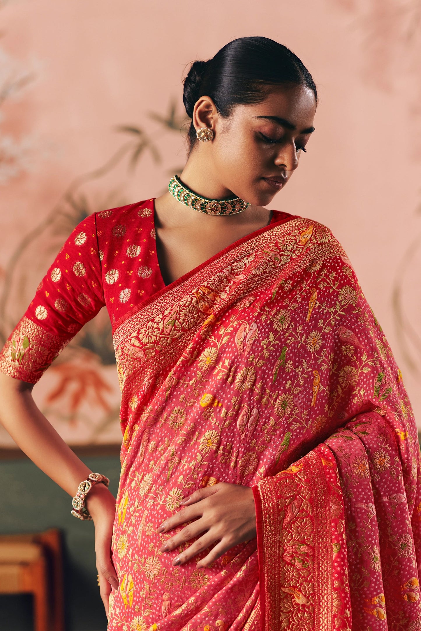 Peach Woven Georgette Bandhani Saree-SAR10977_2_SareeButa.com