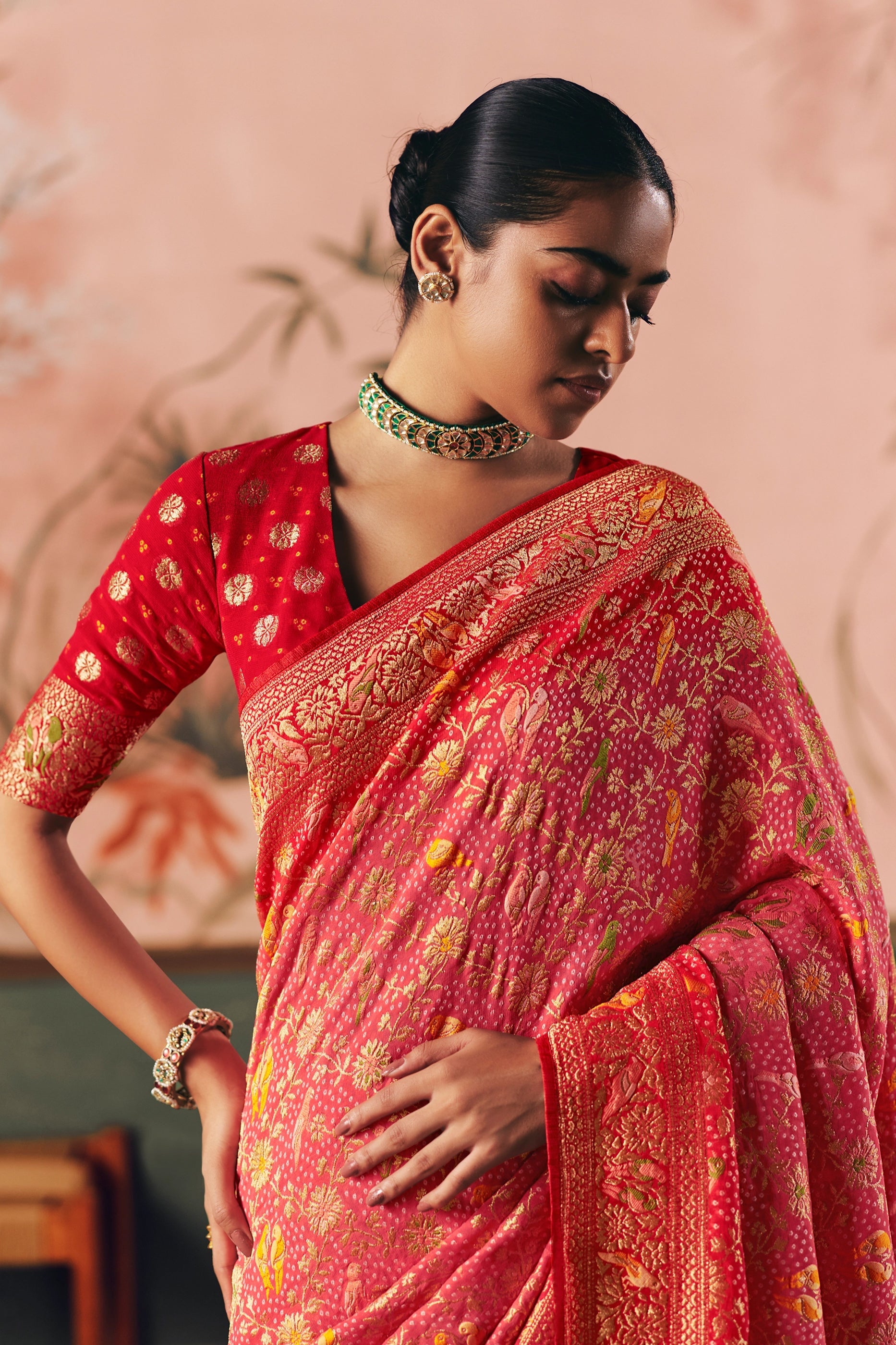 Peach Woven Georgette Bandhani Saree-SAR10977_2_SareeButa.com