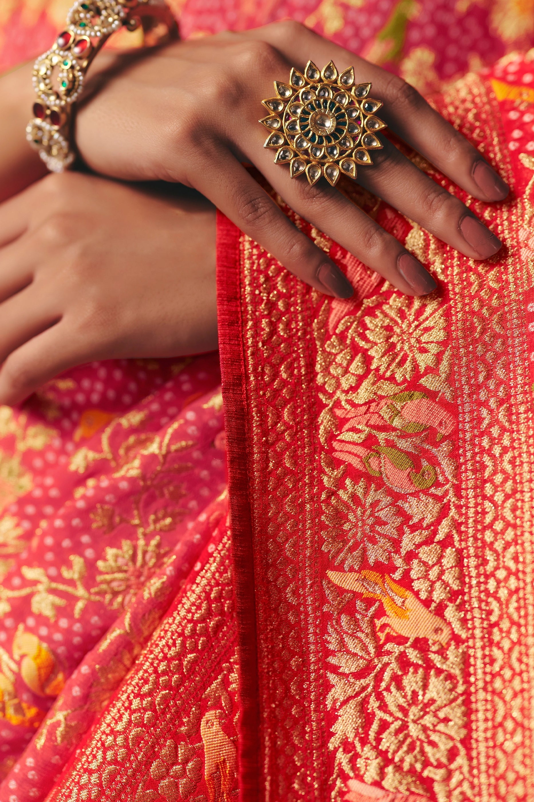 Peach Woven Georgette Bandhani Saree-SAR10977_3_SareeButa.com