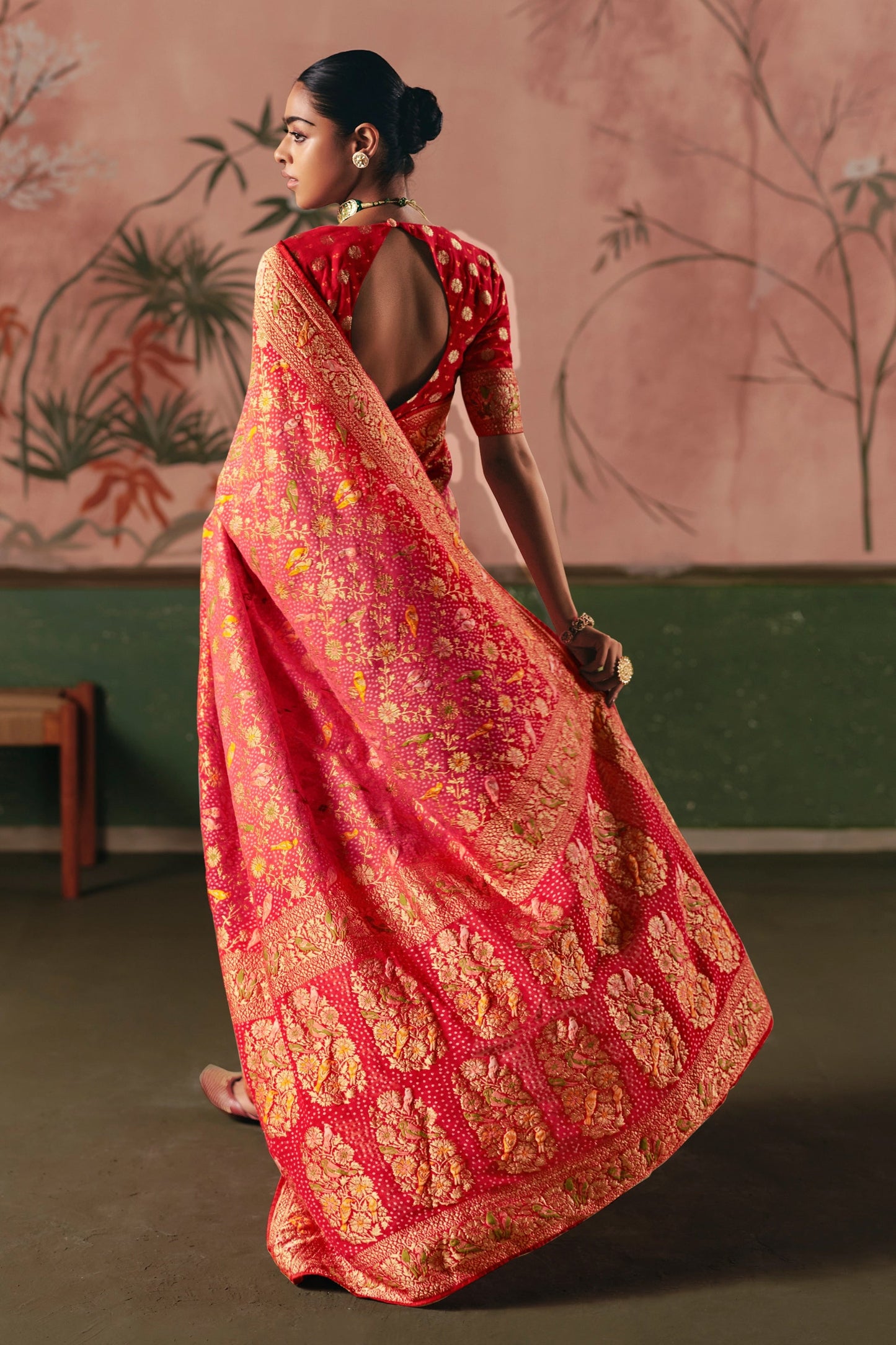 Peach Woven Georgette Bandhani Saree-SAR10977_4_SareeButa.com