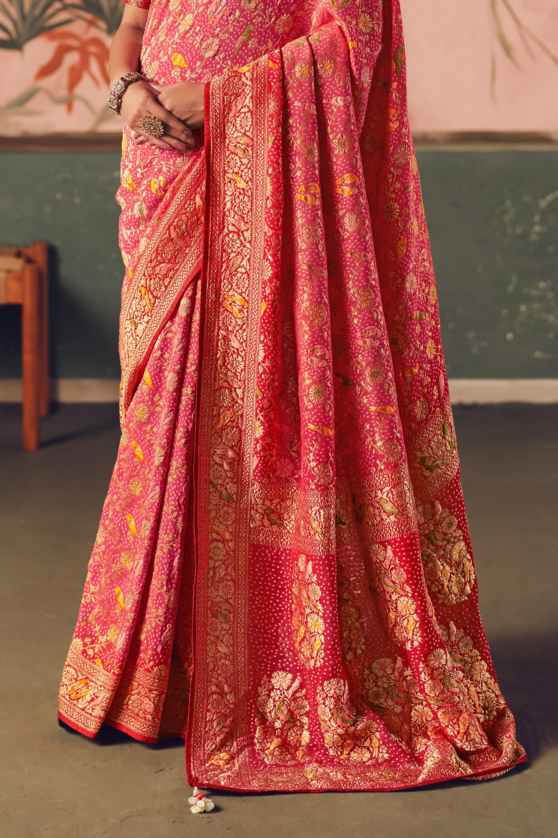 Peach Woven Georgette Bandhani Saree-SAR10977_5_SareeButa.com