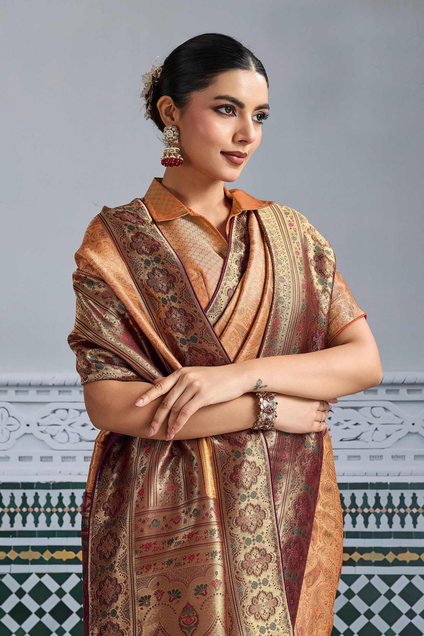 Peach Woven Kanjivaram Silk Saree-SAR10285_2_SareeButa.com