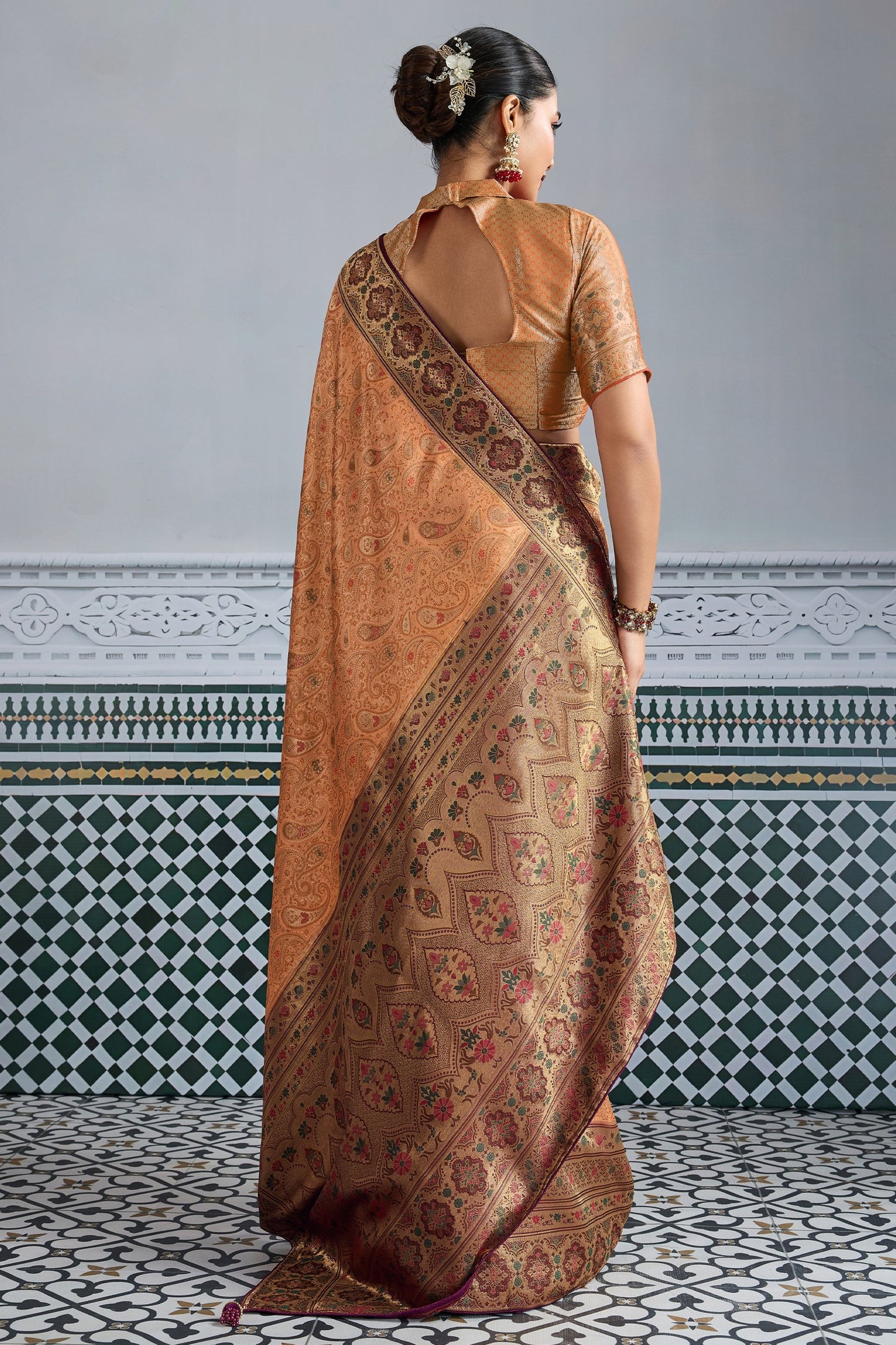 Peach Woven Kanjivaram Silk Saree-SAR10285_3_SareeButa.com