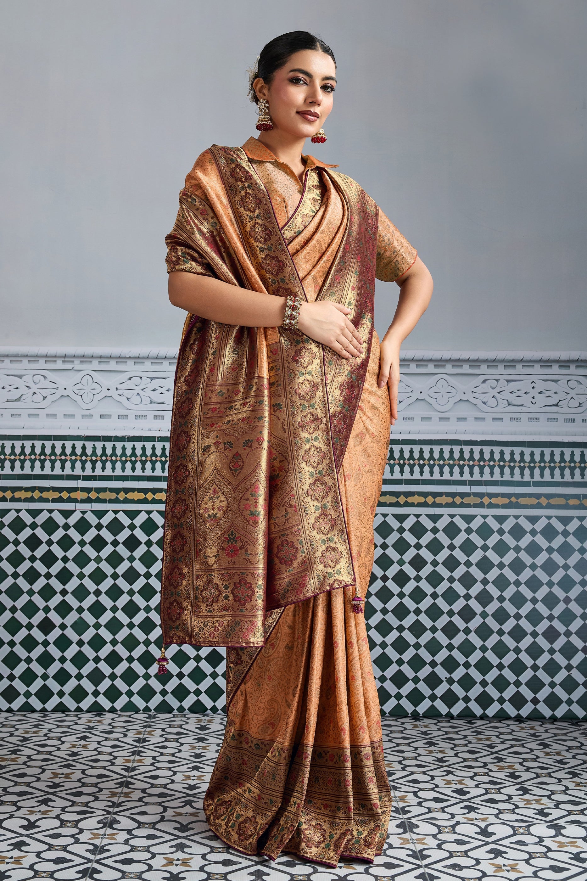 Peach Woven Kanjivaram Silk Saree-SAR10285_4_SareeButa.com