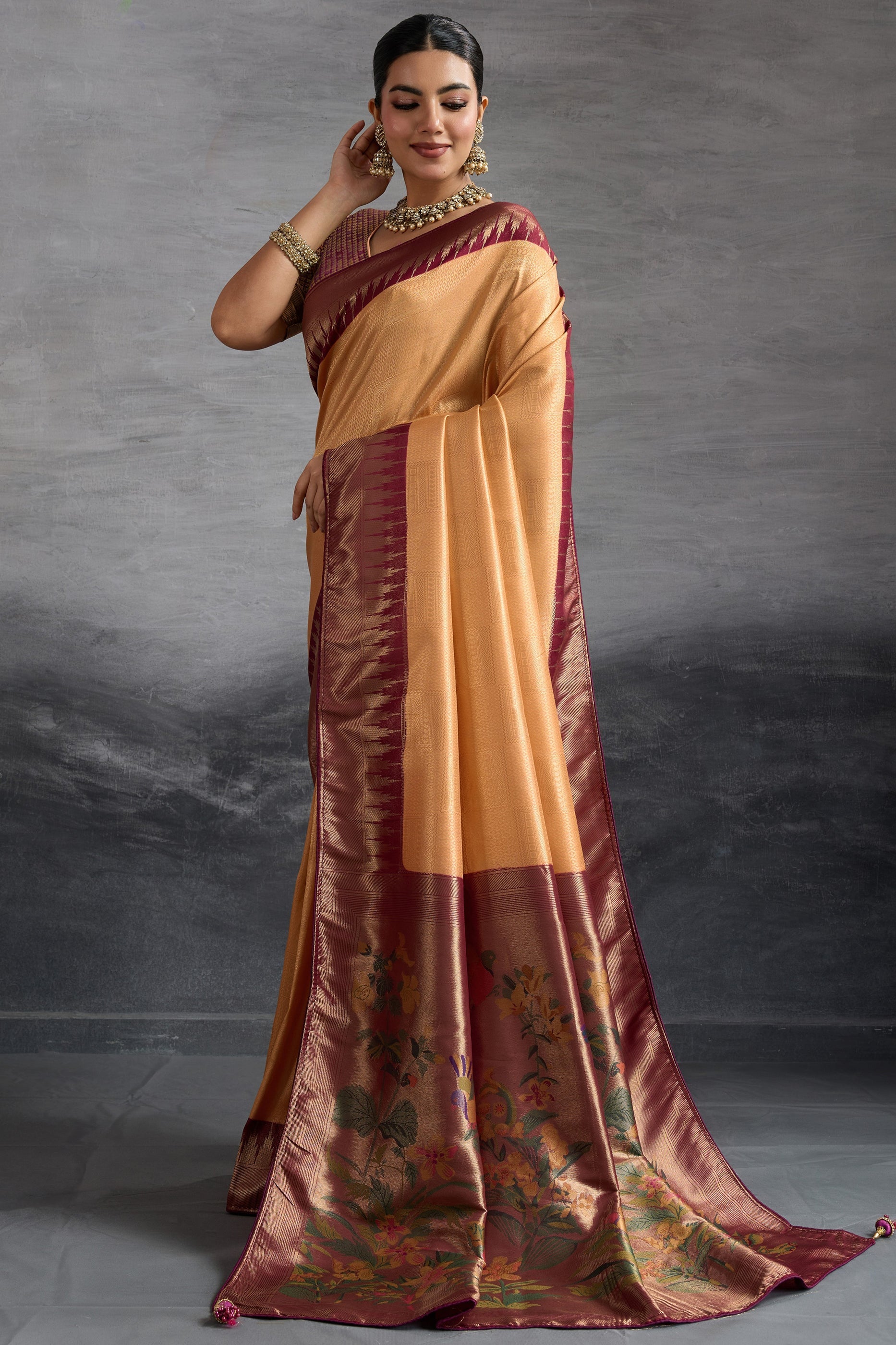 Peach Woven Kanjivaram Silk Saree-SAR10288_1_SareeButa.com