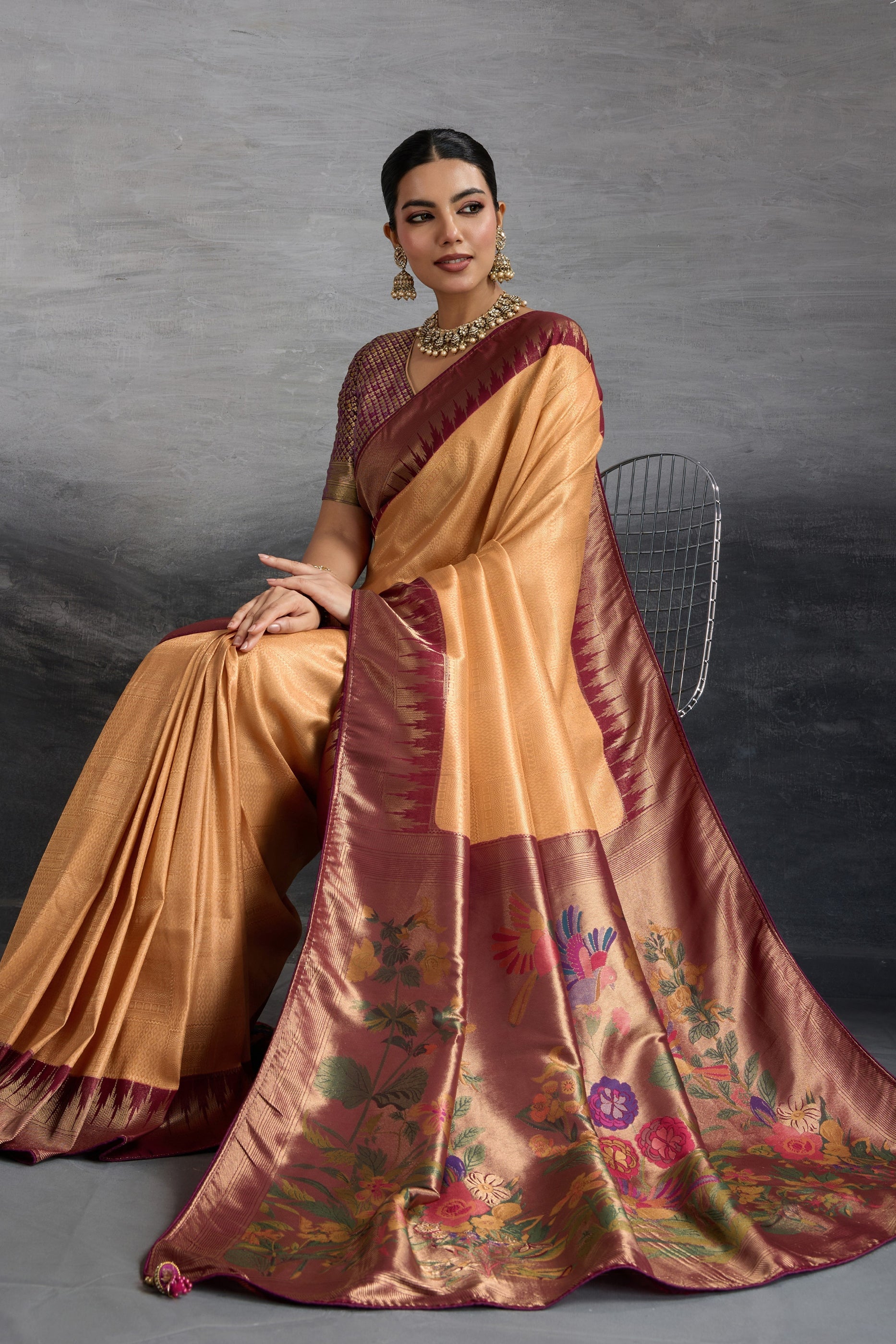 Peach Woven Kanjivaram Silk Saree-SAR10288_4_SareeButa.com