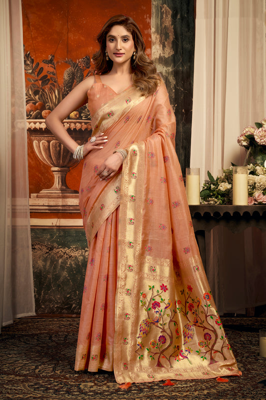 Peach Woven Kota Silk Paithani Saree-SAR12743_1_SareeButa.com