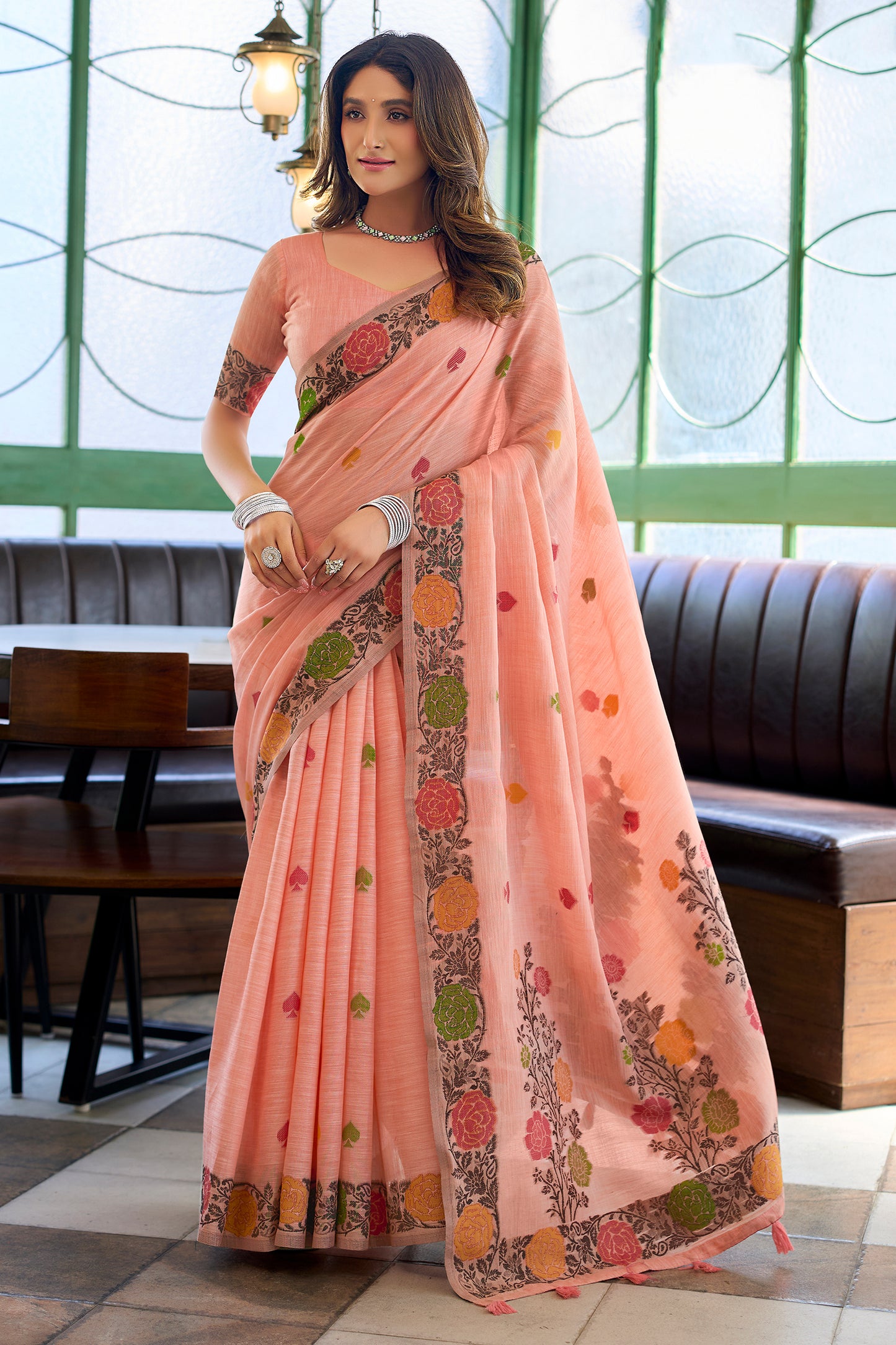 Peach Woven Linen Saree-SAR12728_1_SareeButa.com