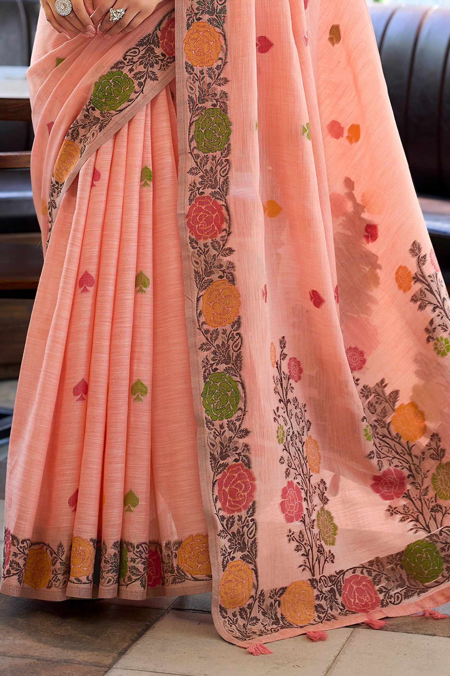 Peach Woven Linen Saree-SAR12728_5_SareeButa.com