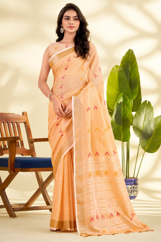 Peach Woven Linen Silk Saree-SAR10010_1_SareeButa.com