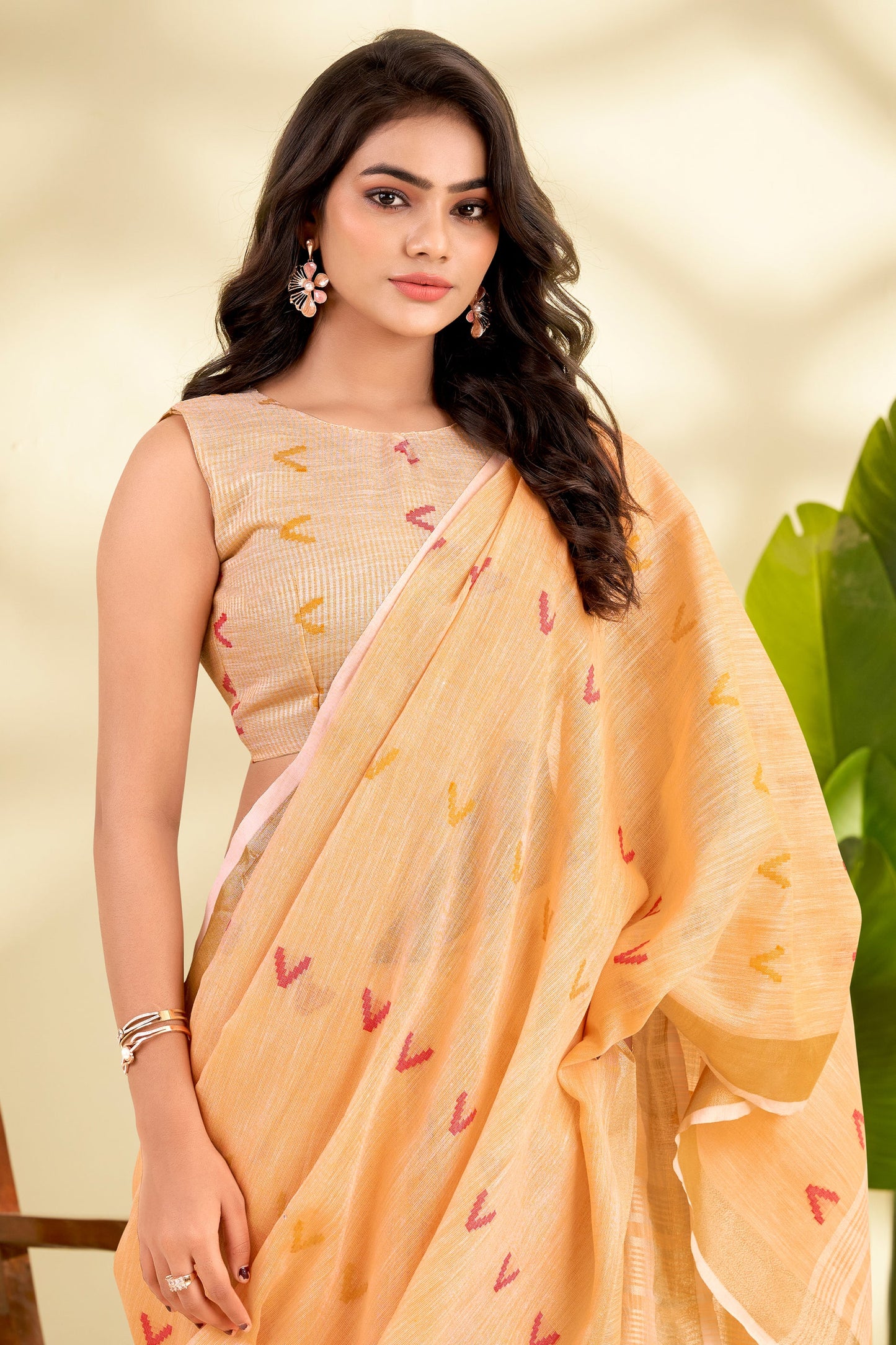 Peach Woven Linen Silk Saree-SAR10010_4_SareeButa.com