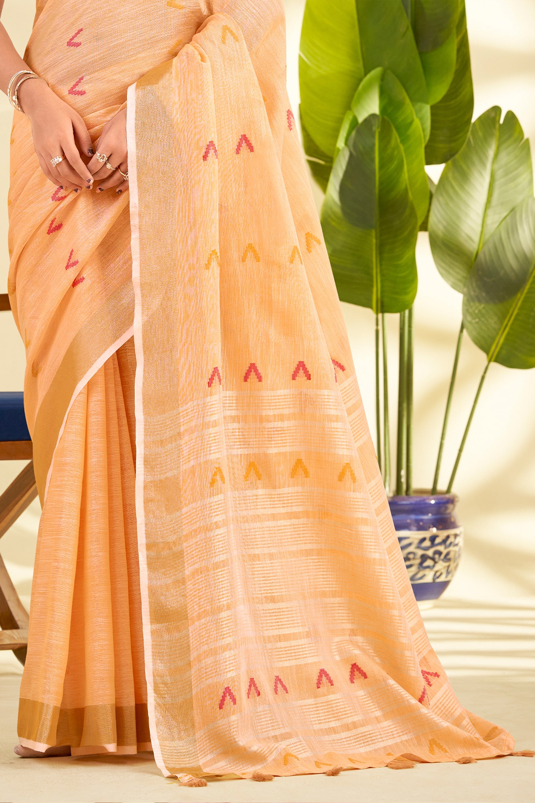 Peach Woven Linen Silk Saree-SAR10010_5_SareeButa.com