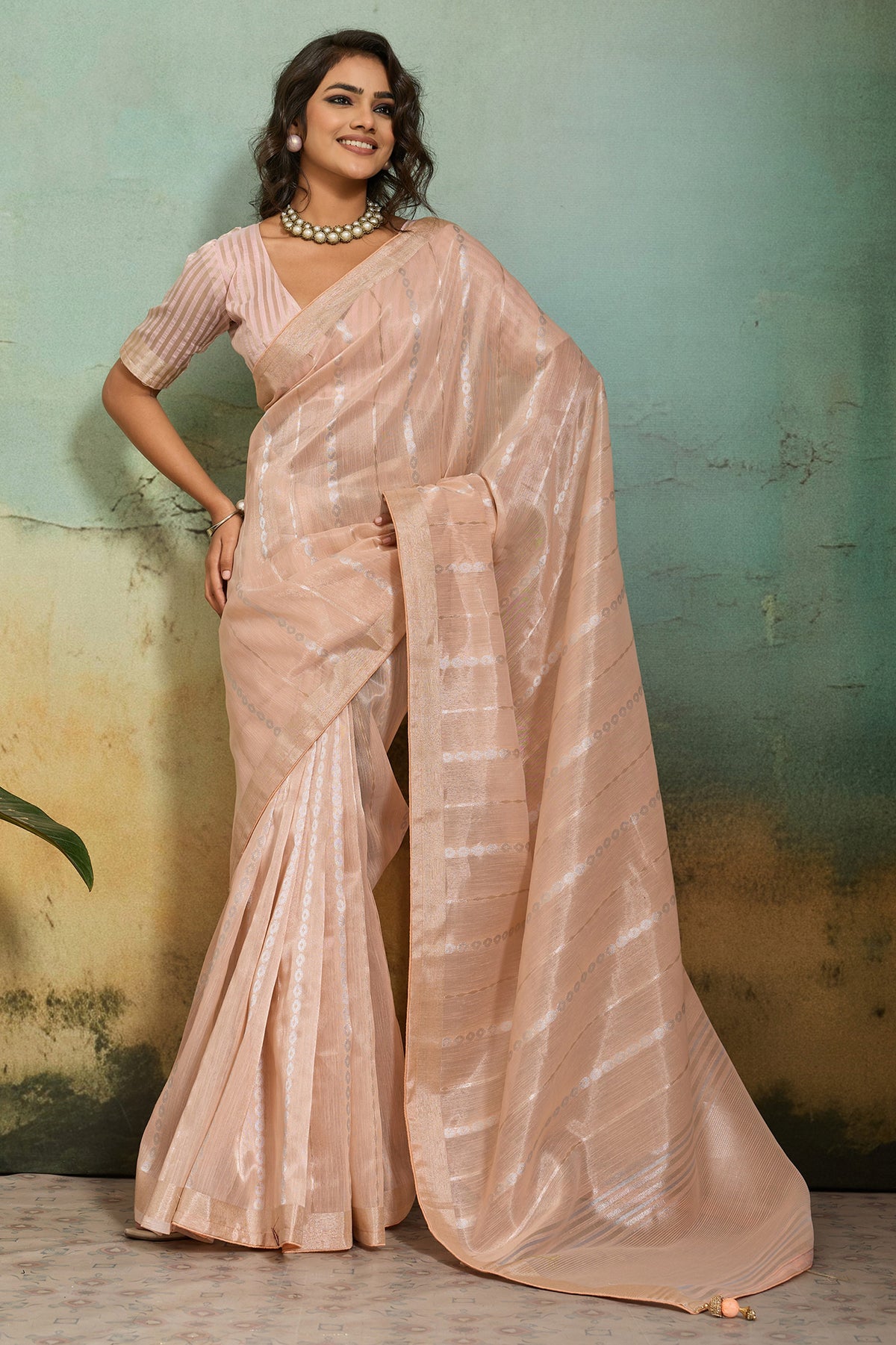 Peach Woven Tissue Linen Saree-SAR12924_1_SareeButa.com