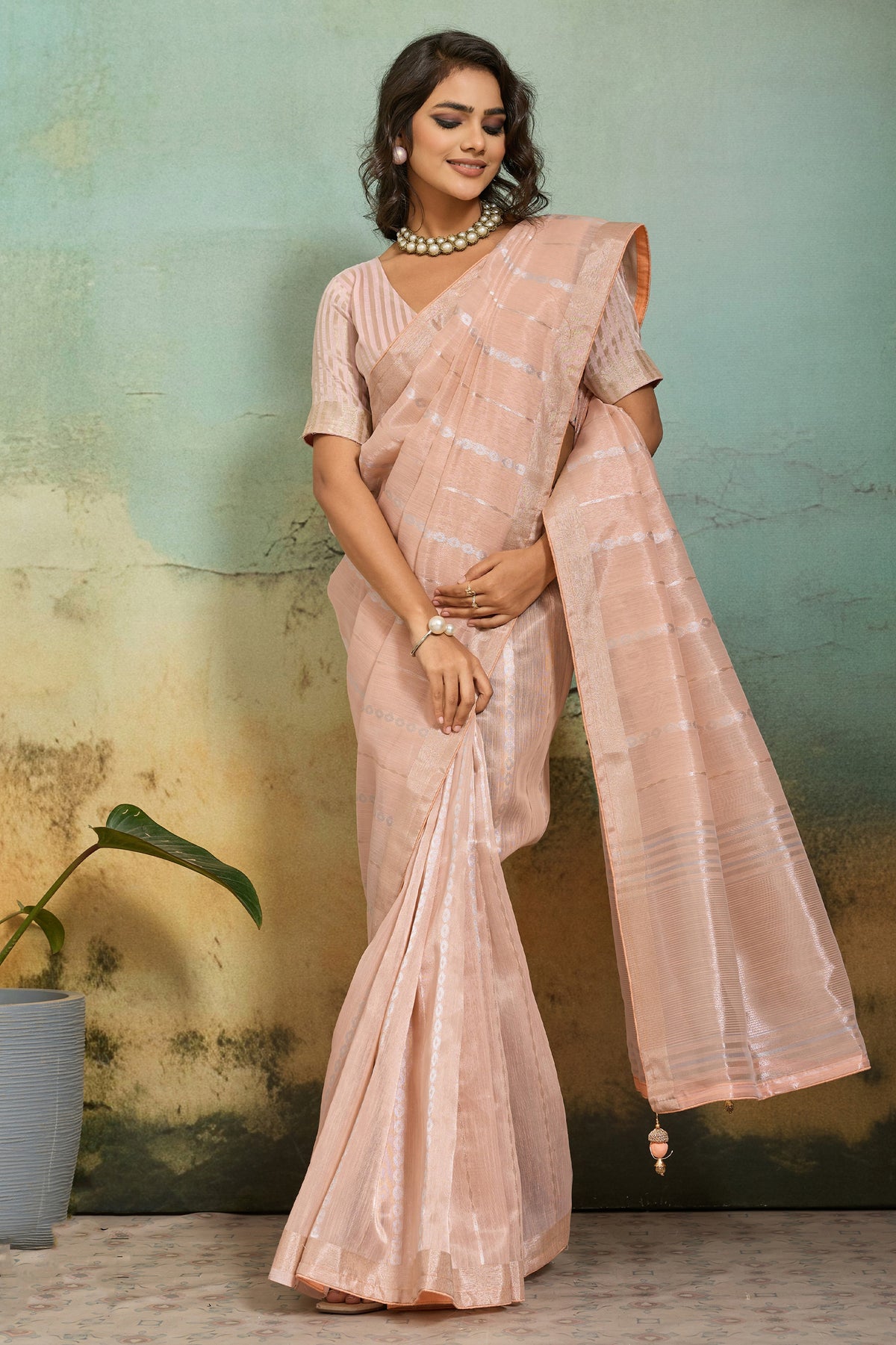Peach Woven Tissue Linen Saree-SAR12924_3_SareeButa.com