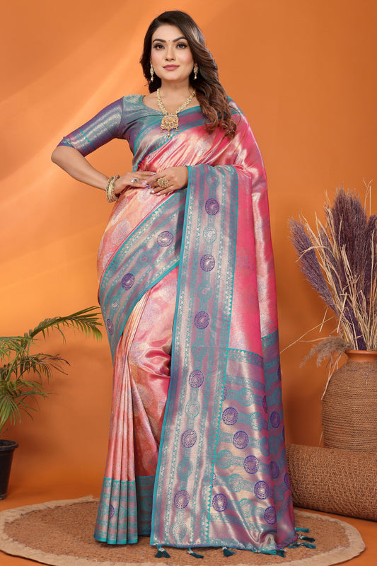 Peach Woven Tissue Silk Paithani Saree-ZB134825_1_SareeButa.com