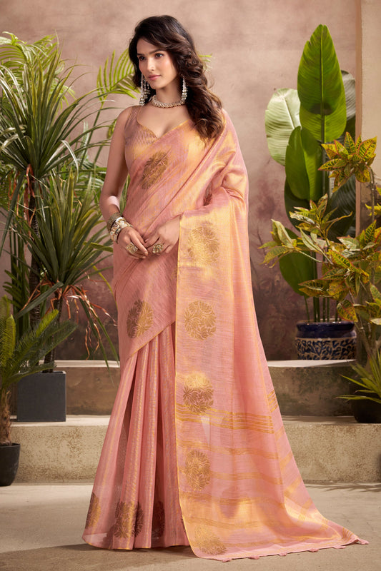 Peach Woven Tissue Silk Saree-SAR10017_1_SareeButa.com